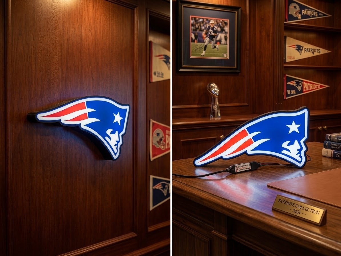 New England Patriots Light Up LED Wall Sign Football Man Cave Bar Decor Gift