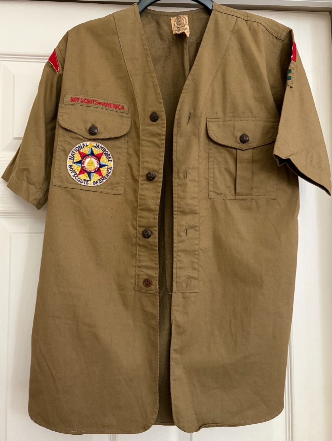 RARE 1935 BSA JAMBOREE PATCH & RED ARCH PATCH on VINTAGE UNIFORM SHIRT