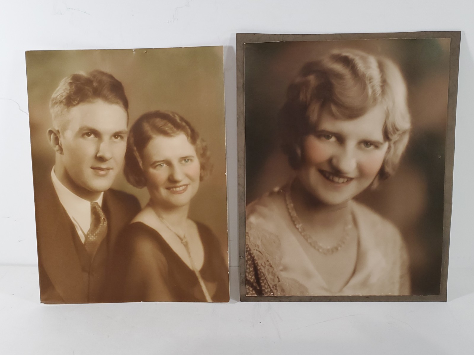 VTG Photographs Married 1932 Couple And Portrait Female 7 1/2 x 9 3/4
