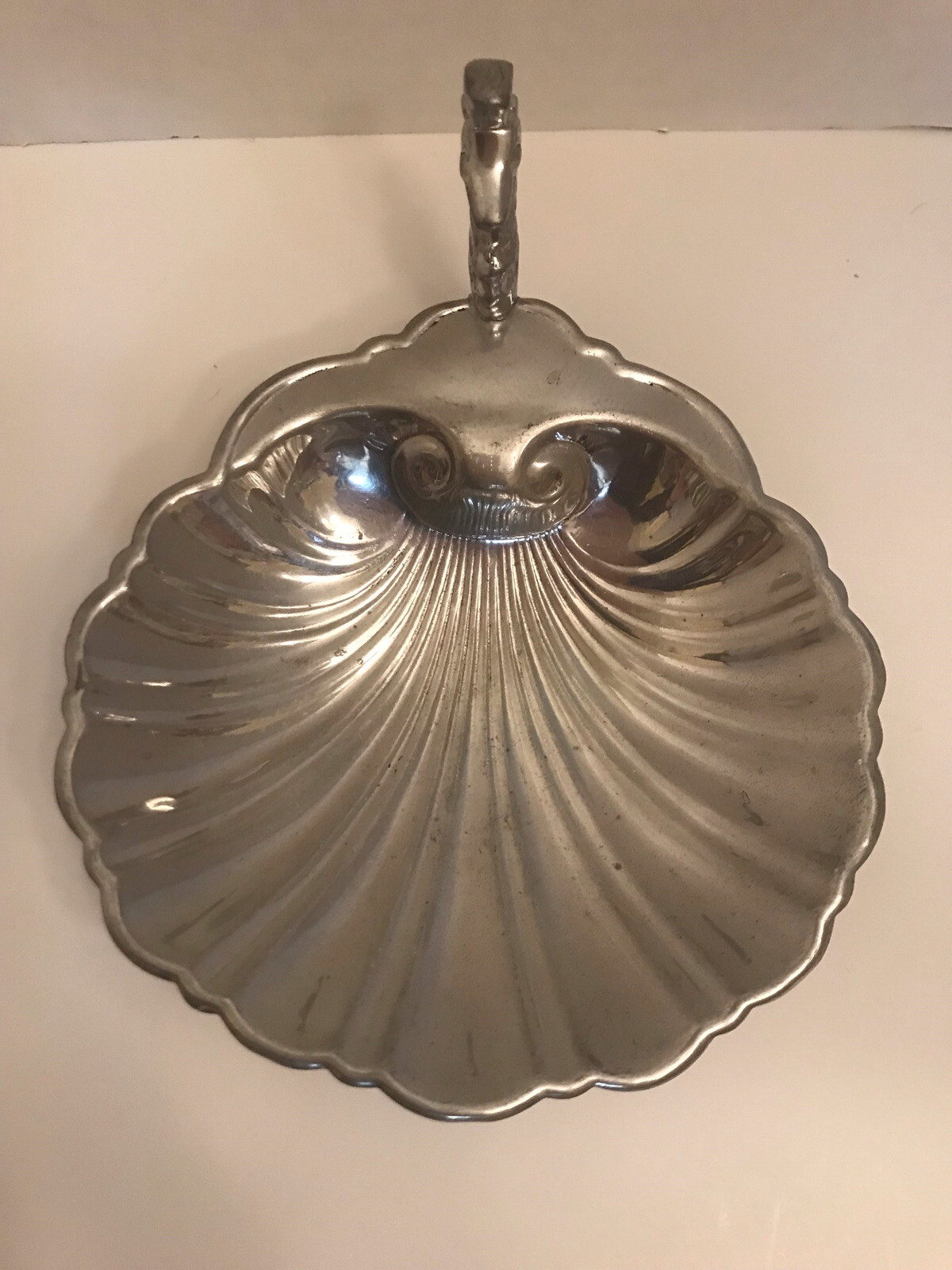 Vintage Hanle & Debler Distinctive American Pewter Scallop W/ Seahorse Dish