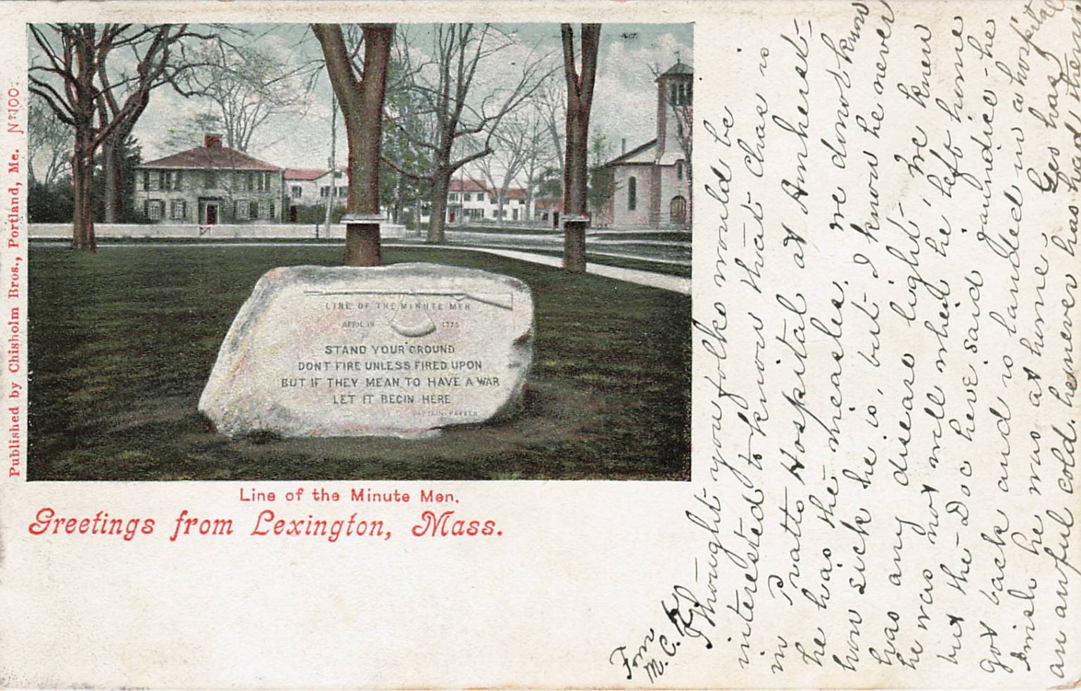 1906 Lexington, Mass. Minute Men Monument Postcard Chisholm Bros. Posted