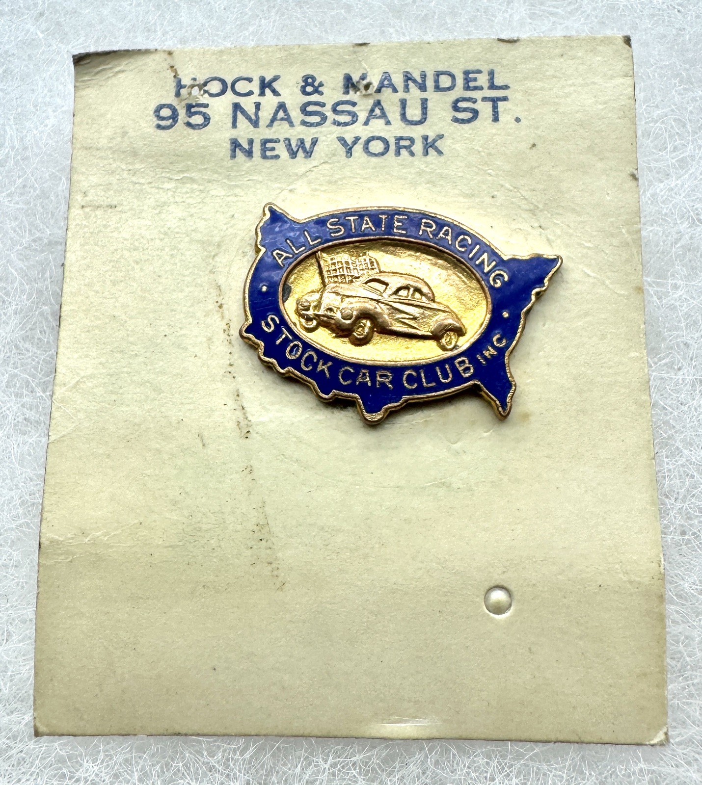 1950's All State Racing Stock Car Club Inc. Race Car Drivers Pin - New Old Stock 1950's All State Racing Stock Car Club Inc. Race Car Drivers Pin - New Old Stock