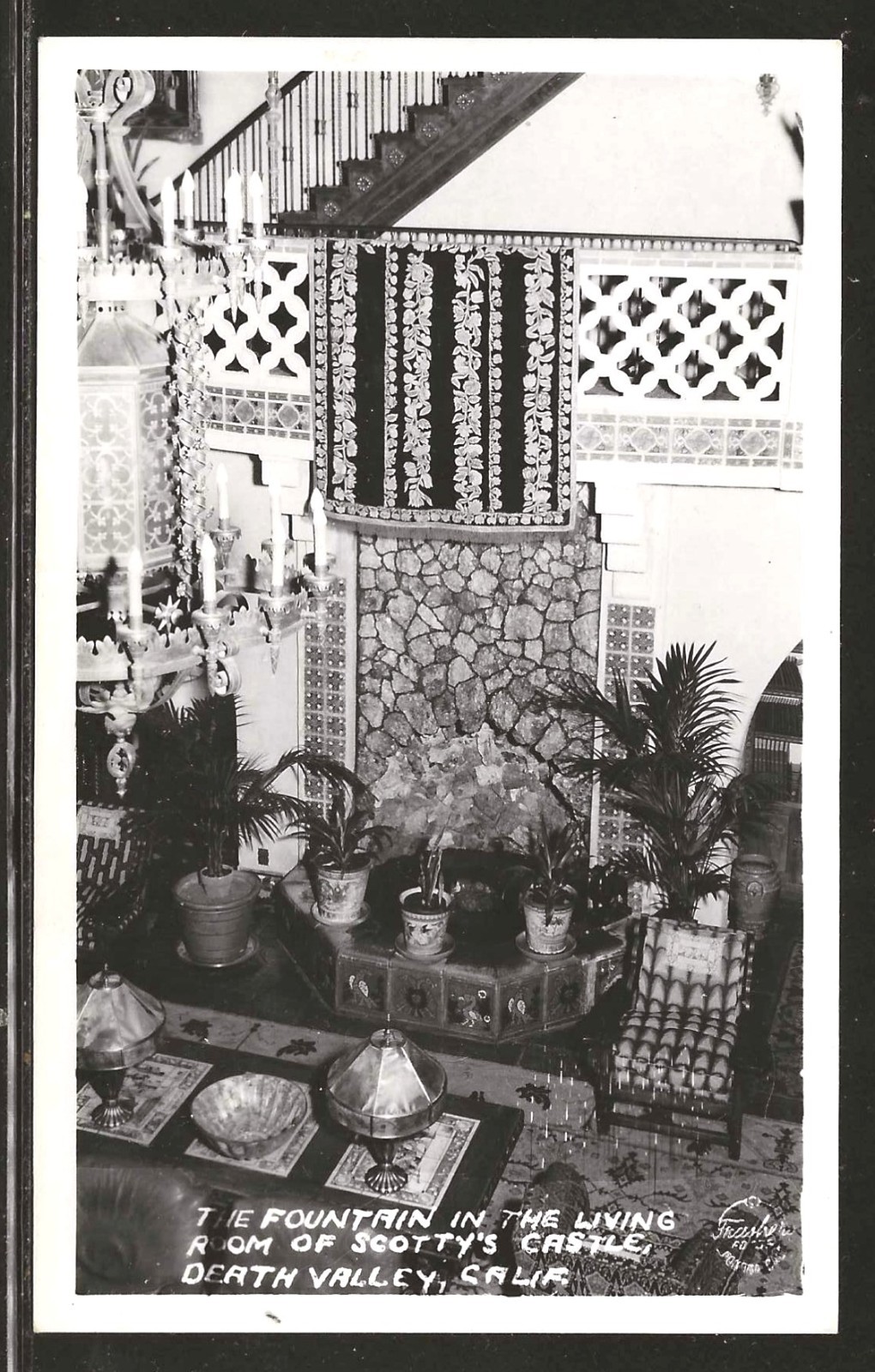 FRASHER RPPC - FOUNTAIN IN SCOTTY\'S CASTLE  - EKC PROCESSING - UNPOSTED