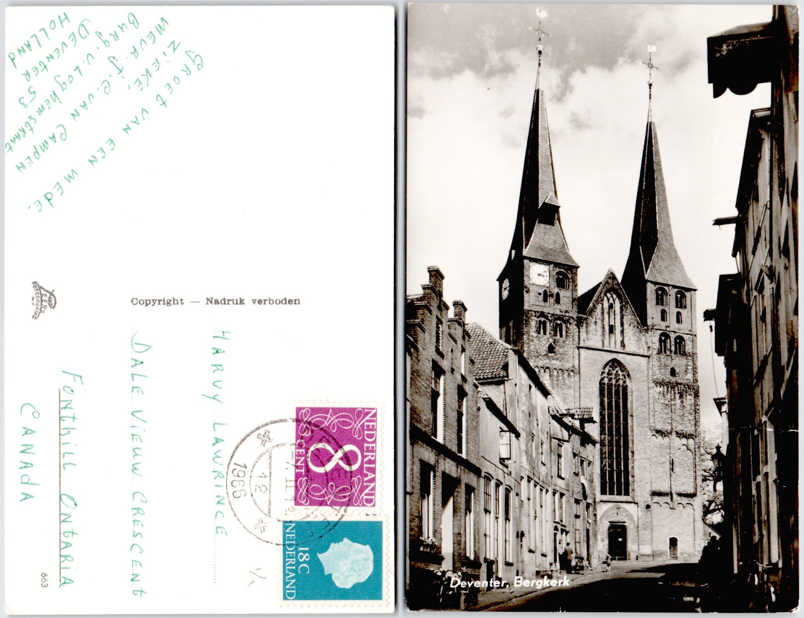 Netherlands Overijssel Deventer Bergkerk Gothic Church Facade RPPC 1965