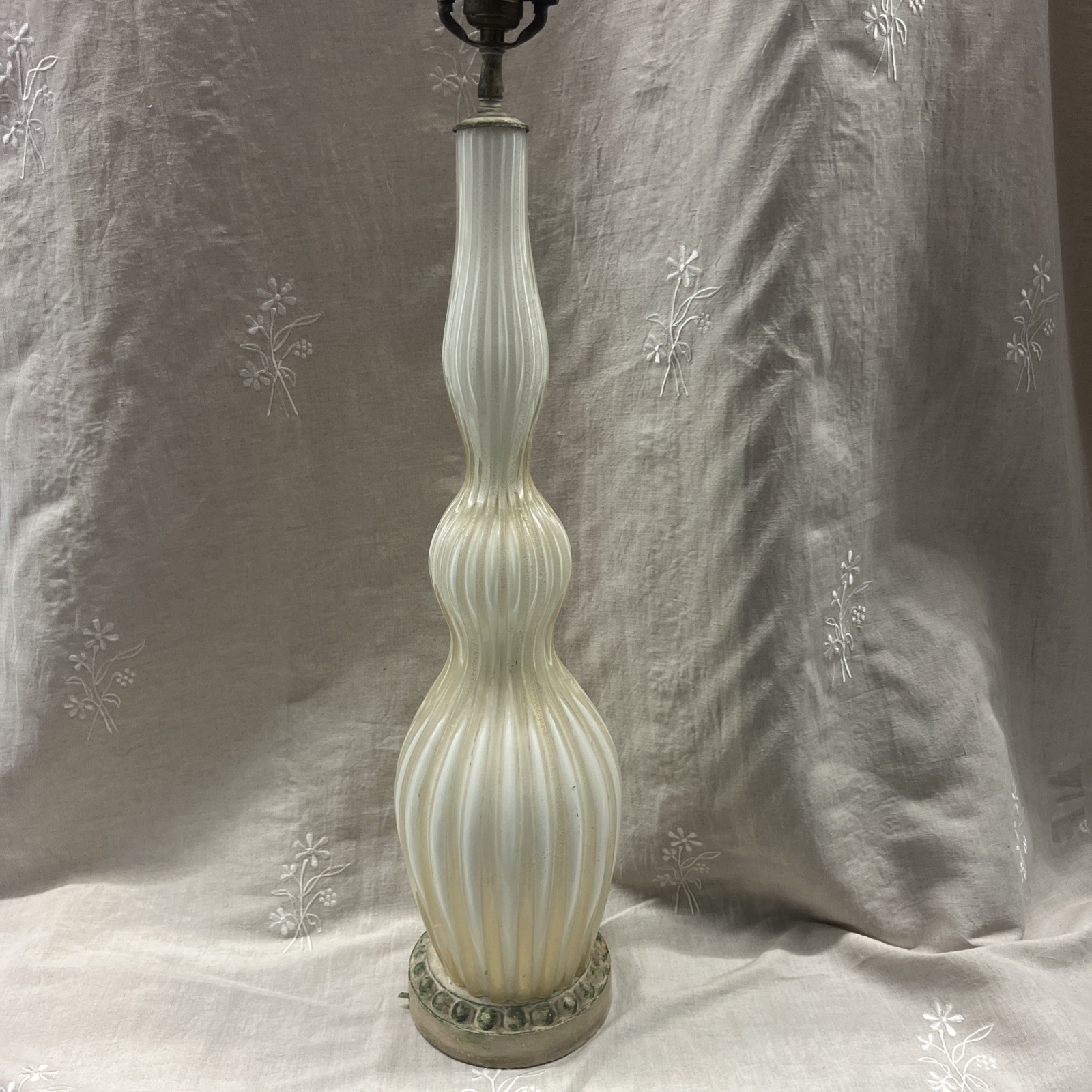 Murano Glass Vintage Ribbed White Opalescent Italian Murano SEGUSO ITALY 
