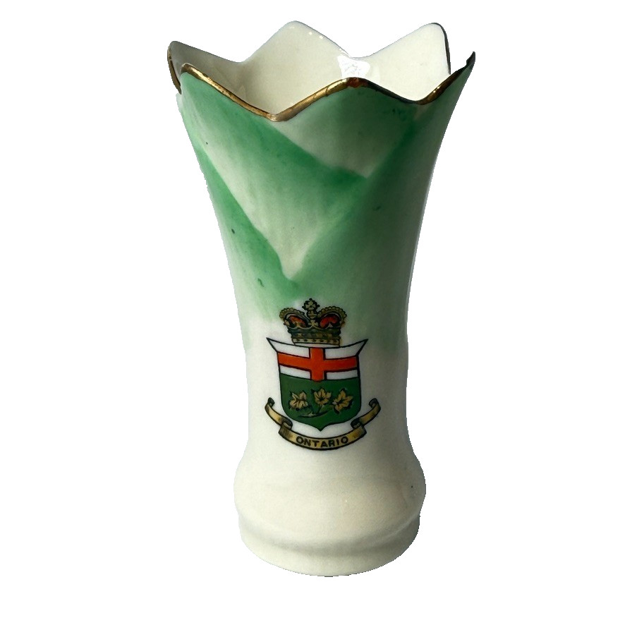 COAT OF ARMS - ONTARIO - CANADA LEEK CARLTON CHINA BUD SOUVENIR VASE COAT OF ARMS - ONTARIO - CANADA LEEK CARLTON CHINA BUD SOUVENIR VASE