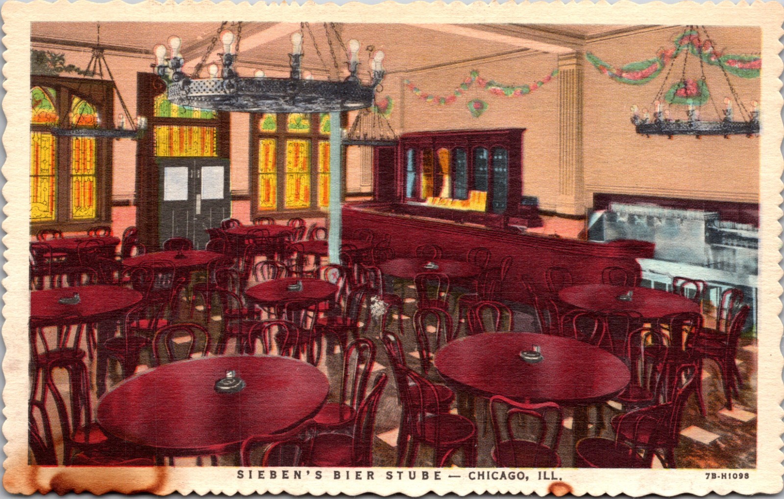 Sieben\'s Bier Stube Restaurant Chicago Illinois IL UNP Linen Postcard XM16