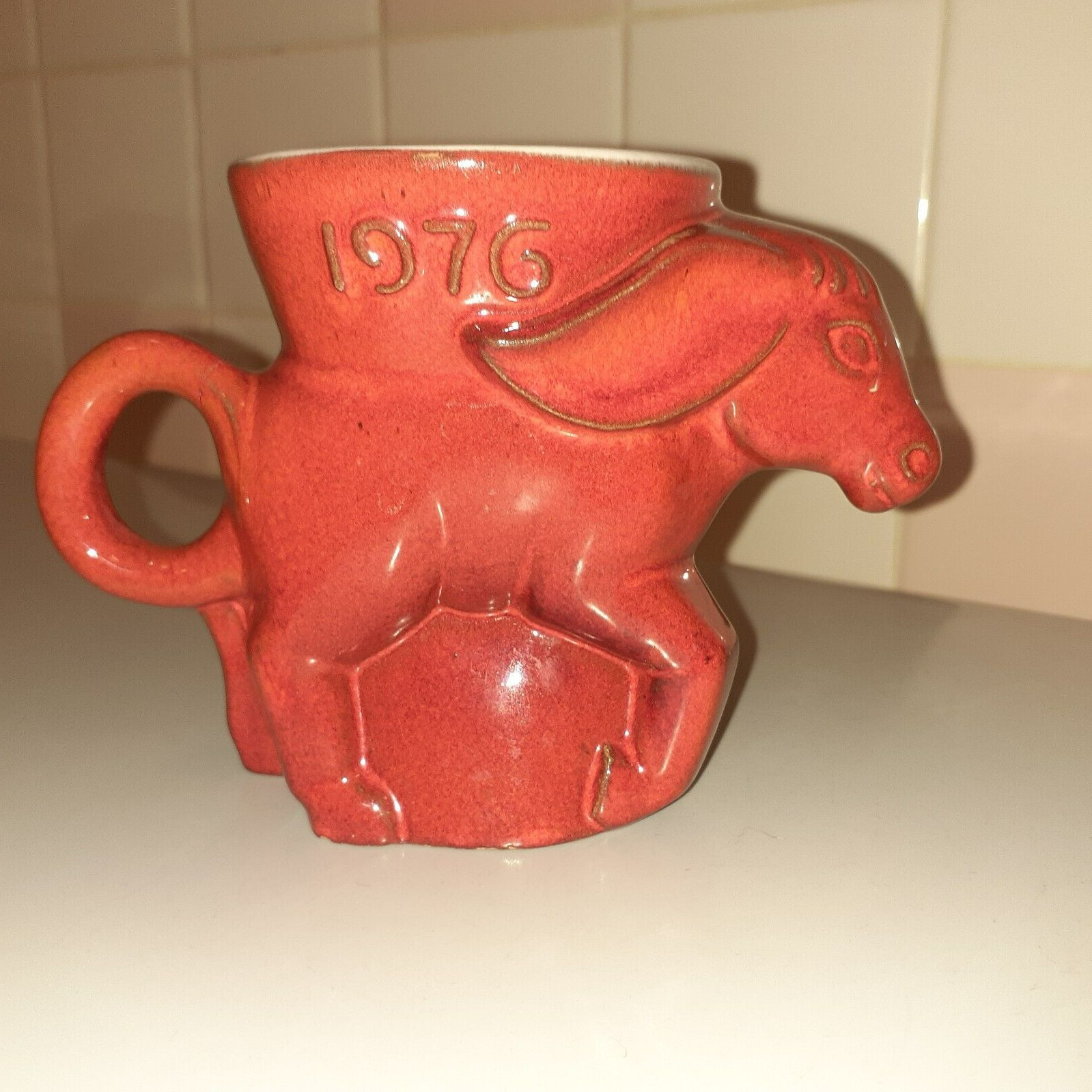 1976 Vintage Frankoma Pottery DEM. Donkey Mug 3.9