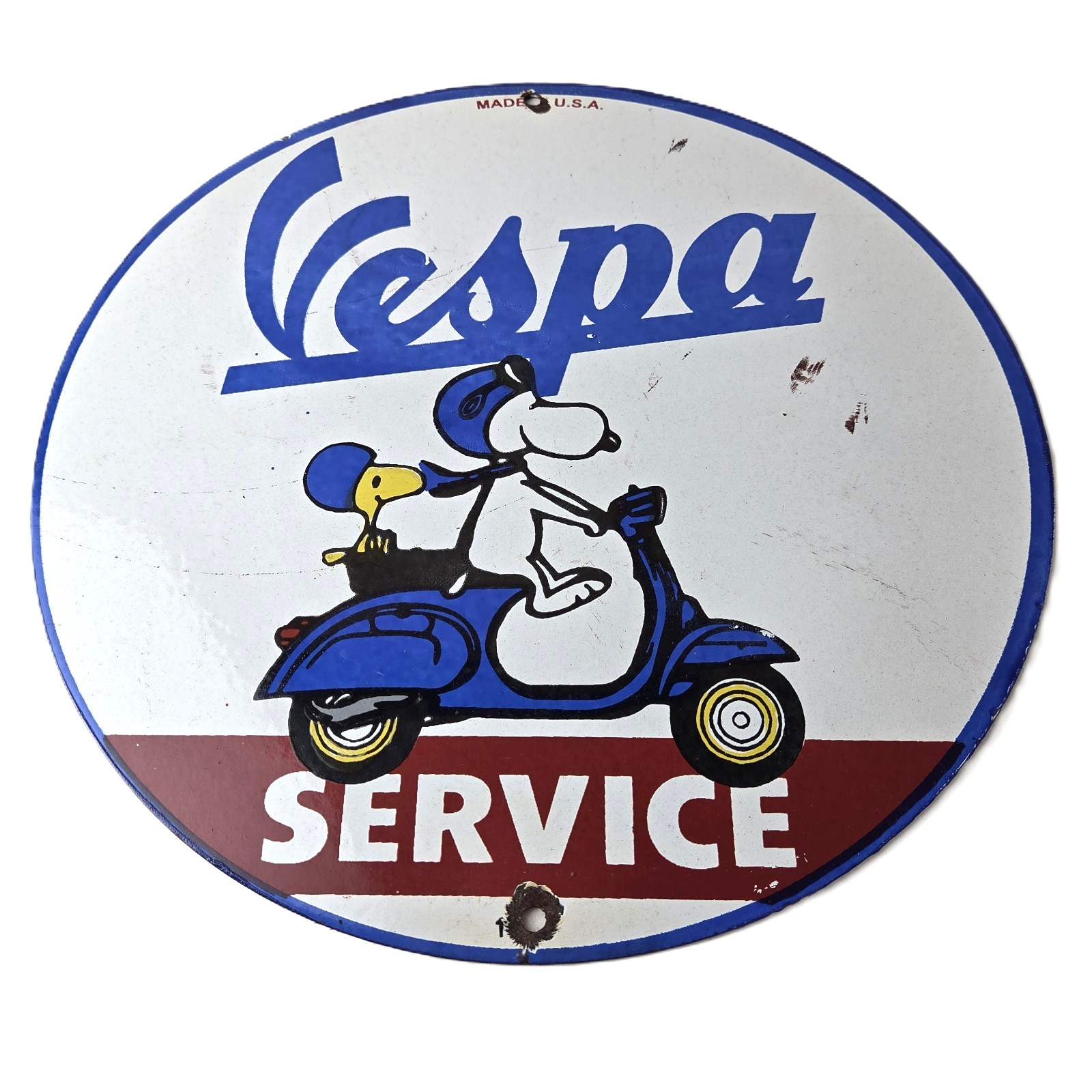 Vintage Vespa Sign - Snoopy Gas Service Station Porcelain Advertising Sign