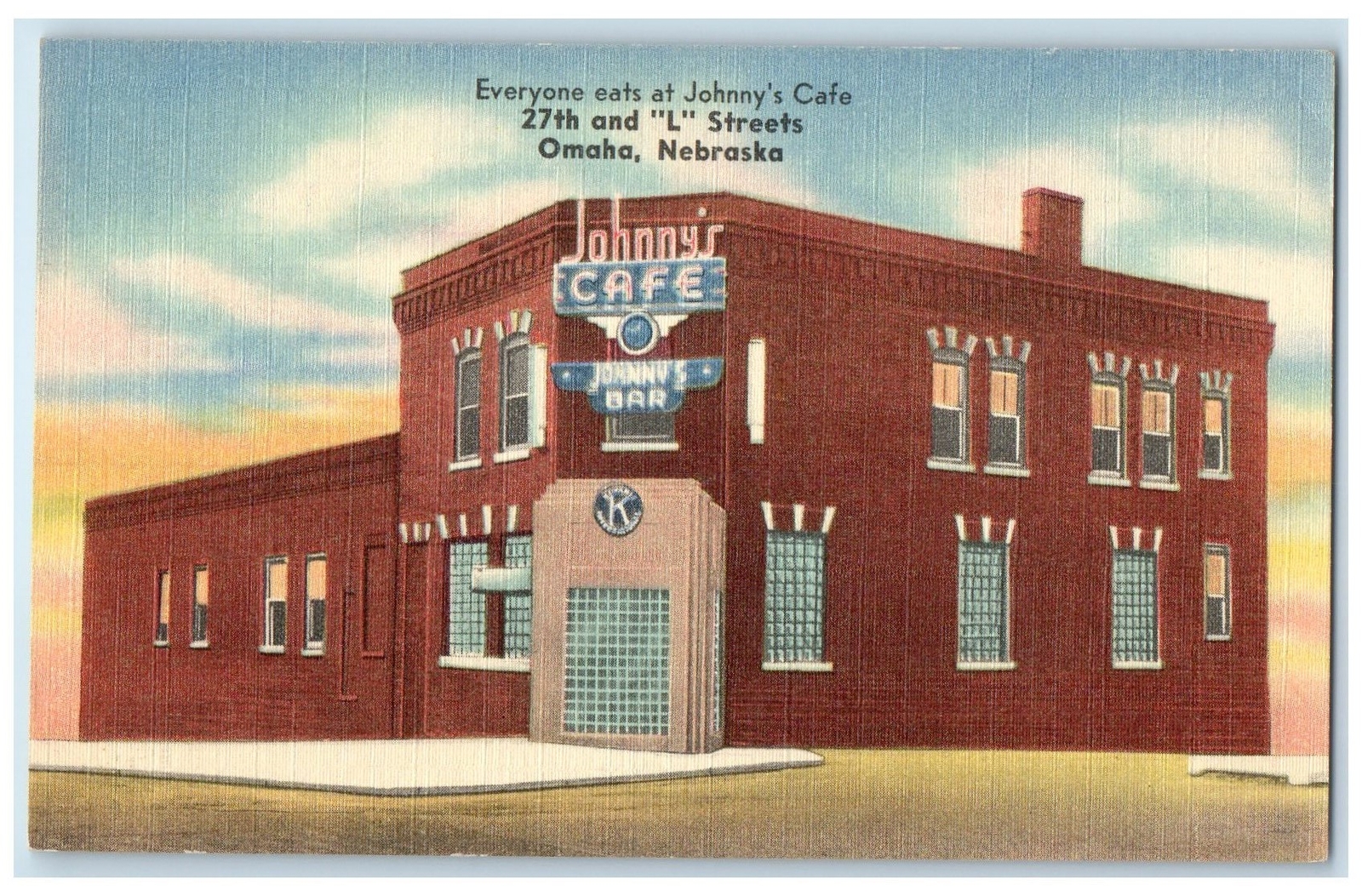 c1960\'s Johny\'s Cafe And Bar Exterior Roadside Scene Omaha Nebraska NE Postcard
