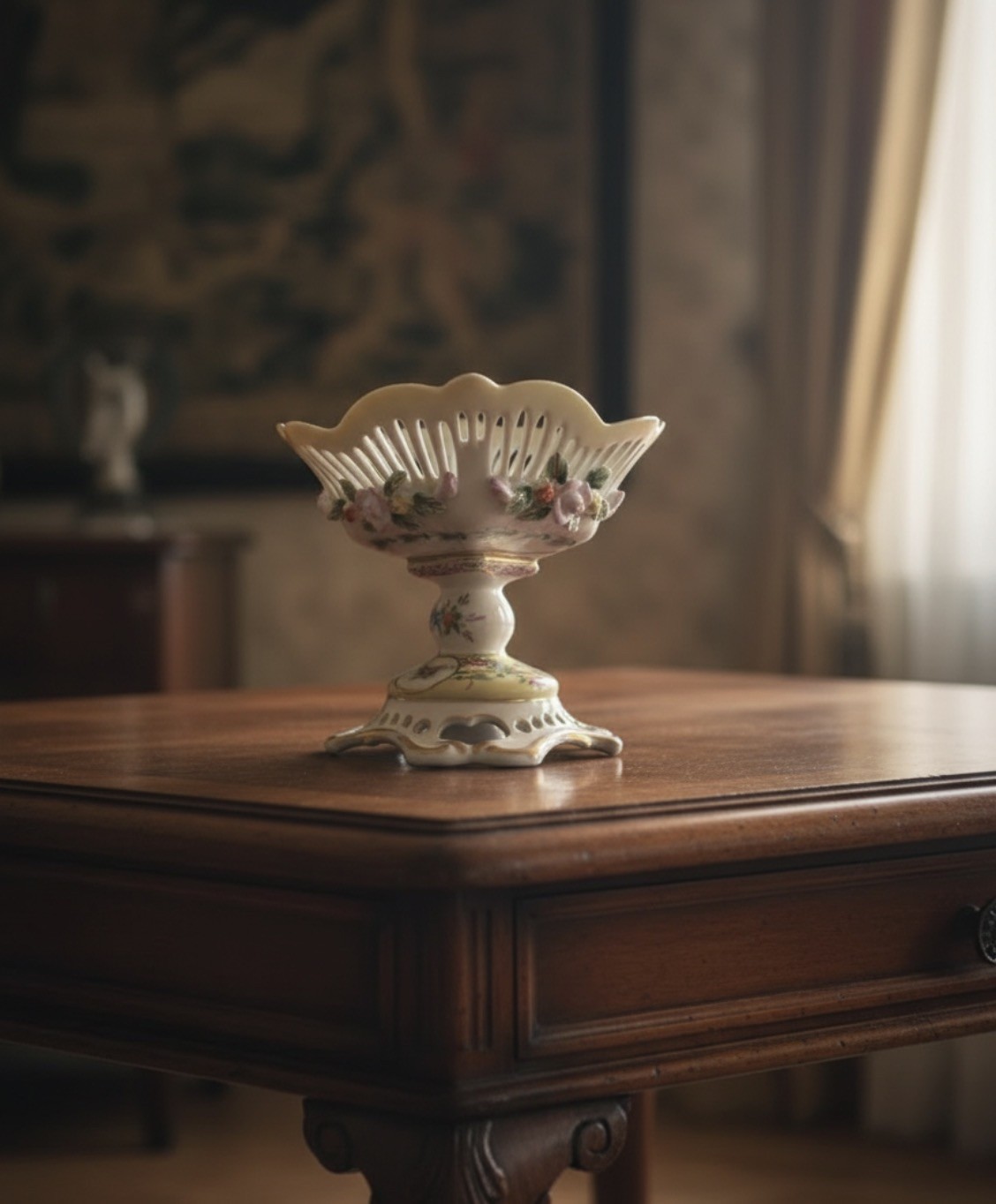 Dresden Compote Handpainted Gold Trim Scalloped Edges Limoges Bowl Antique VTG