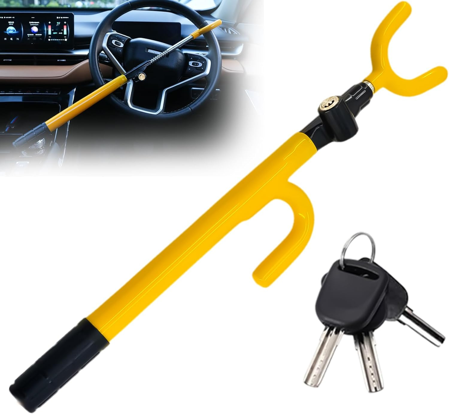 Ultra Secure Car Steering Wheel Lock, No Scratch Dual Locking Hooks, Anti Theft Ultra Secure Car Steering Wheel Lock, No Scratch Dual Locking Hooks, Anti Theft
