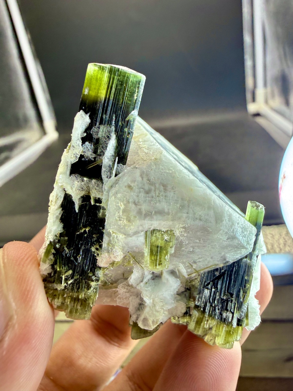 Beautiful Green Cap Tourmaline With Feldspar Combine Specimen 620 carats