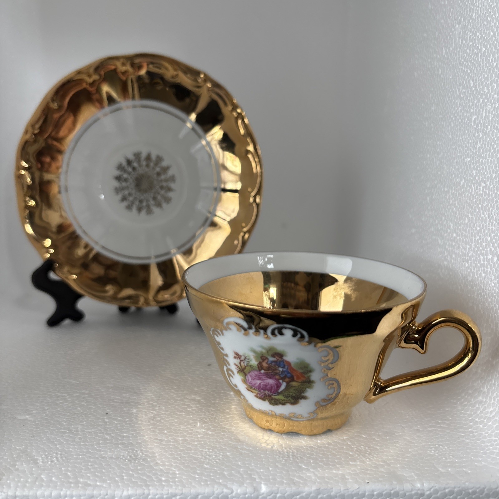 Vintage SWT Bavaria Germany 24k GOLD Gilded Demitasse Tea Cup & Saucer Set