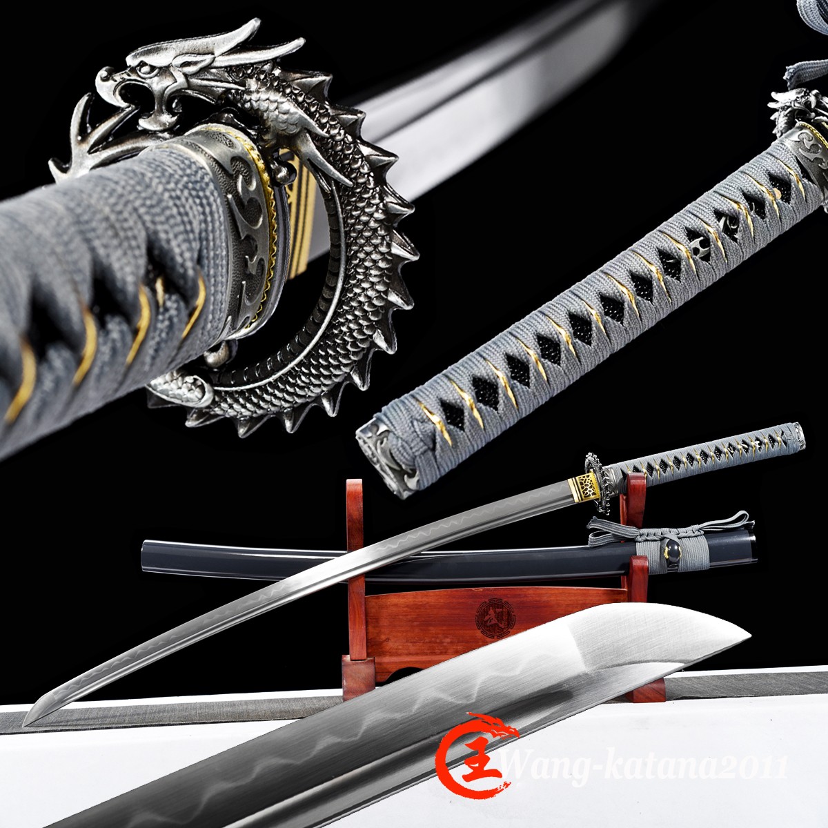 Gray Dragon Full Tang Sharp Japanese Samurai Katana Sword T10 Steel Clay Temper