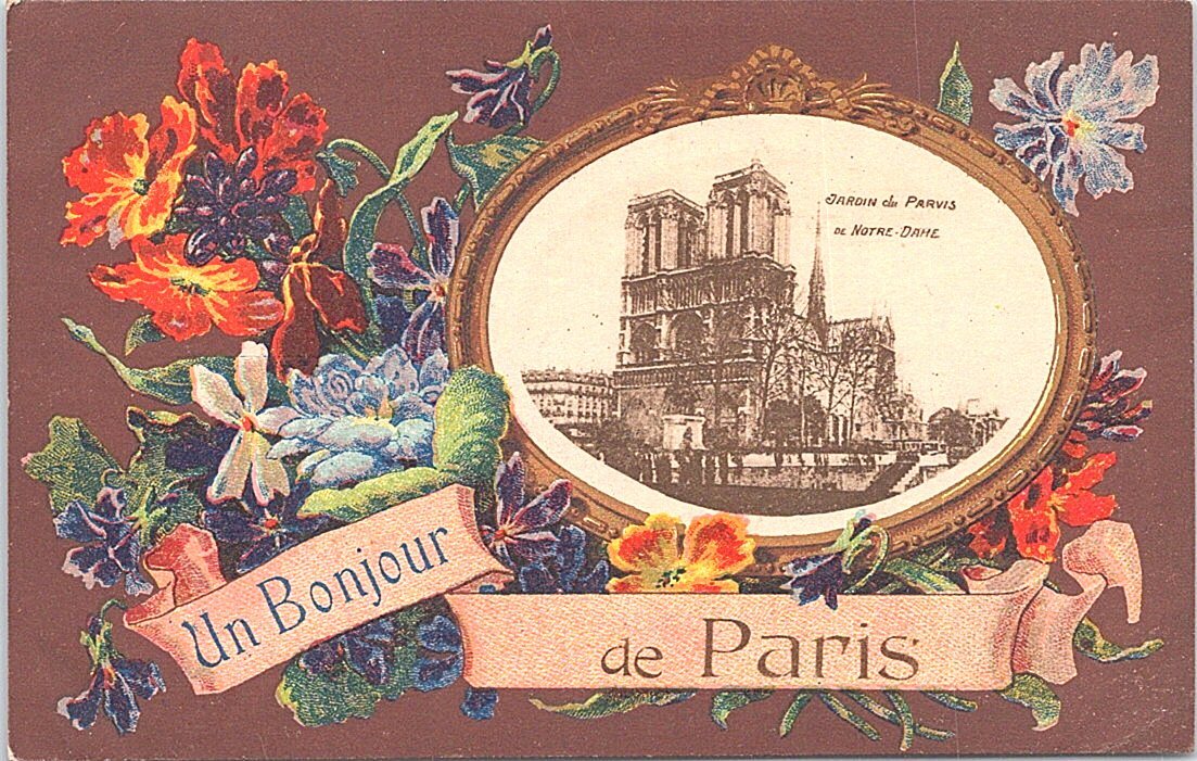 Lithograph Paris France Notre Dame Cathedral 