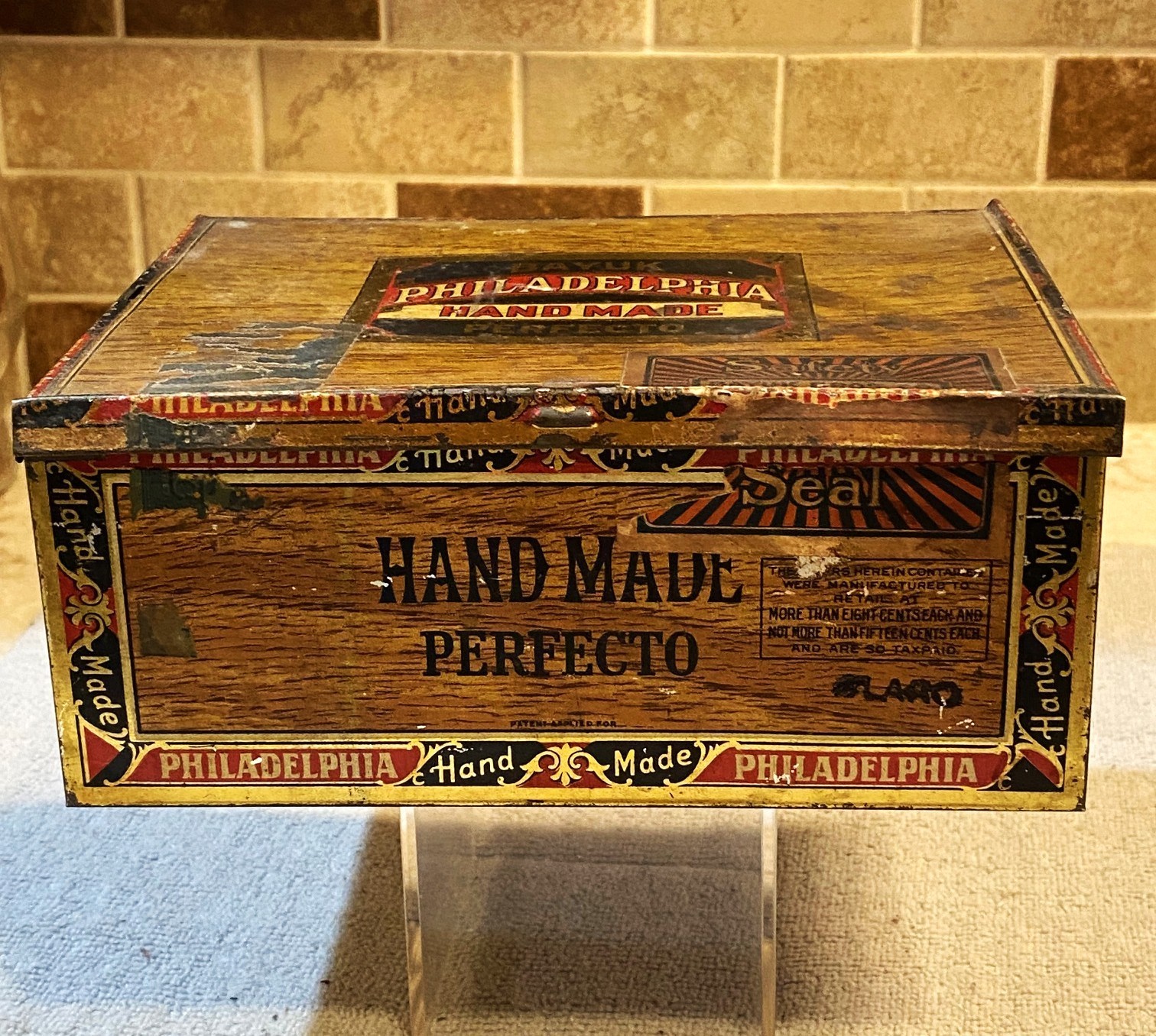 Vintage Bayuk Perfecto Philadelphia Tobacco Box Tin w/Tax Stamp   EMPTY  VGC