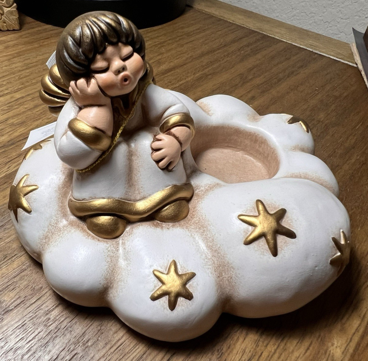 Vintage THUN Italy Sissi Angel on Cloud Votive Candle Holder New Cherub 6x4x3