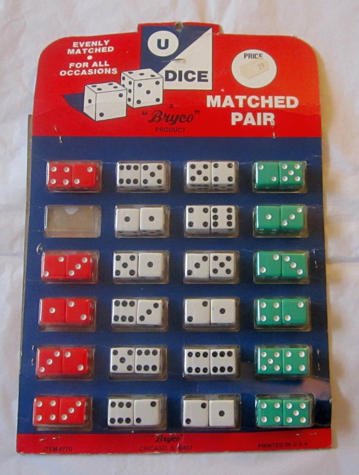 Vintage Store Display Card Evenly Matched Dice 23 Pairs (1 set missing) Vintage Store Display Card Evenly Matched Dice 23 Pairs (1 set missing)