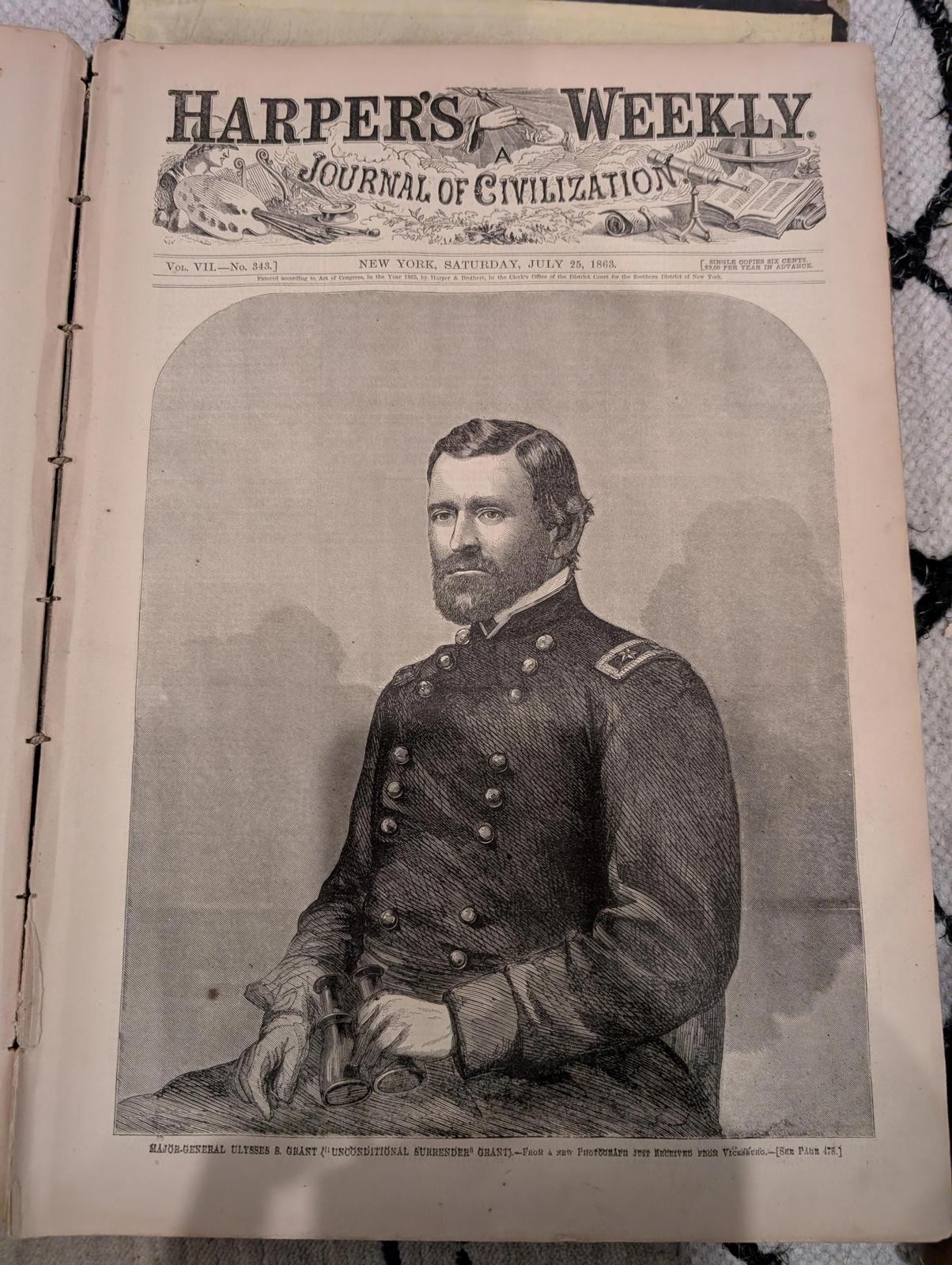 1863 Harper’s Weekly – July 25 Issue | VG+ | Ulysses S. Grant Front Page |