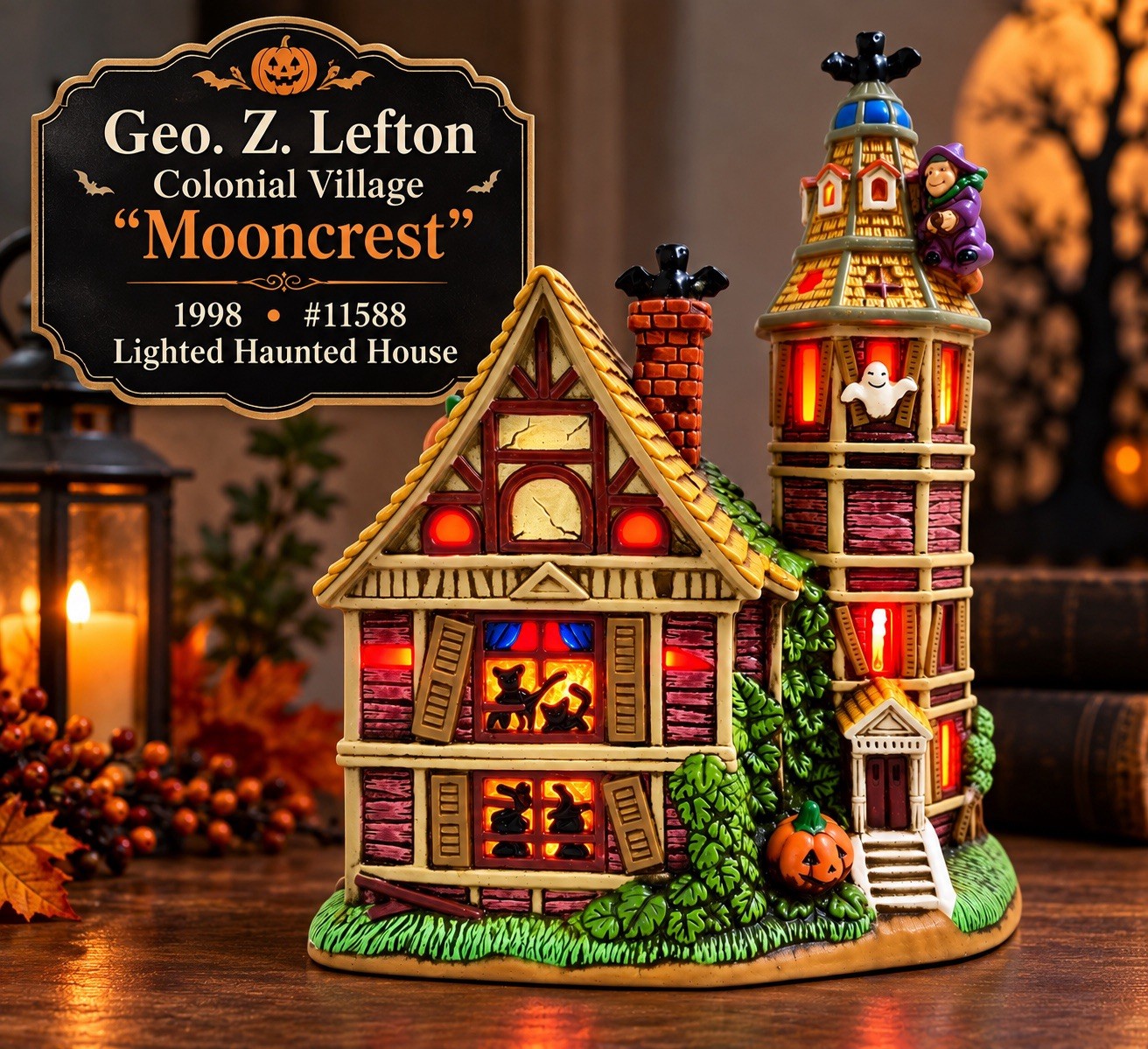 VTG 1998 Geo Z Lefton Colonial Village Mooncrest #11588 Lighted Haunted House