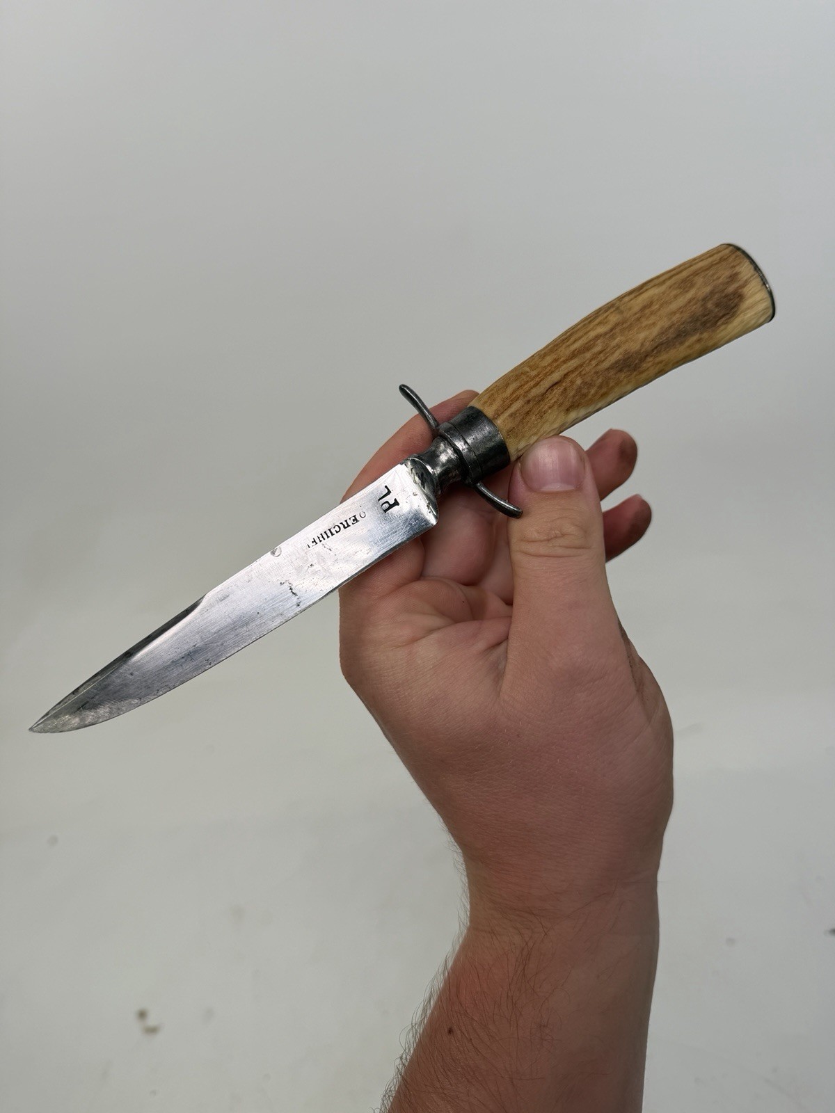 Beautiful Late 1800S German Made Hunting Knife Drop Point Stag Handle Signed