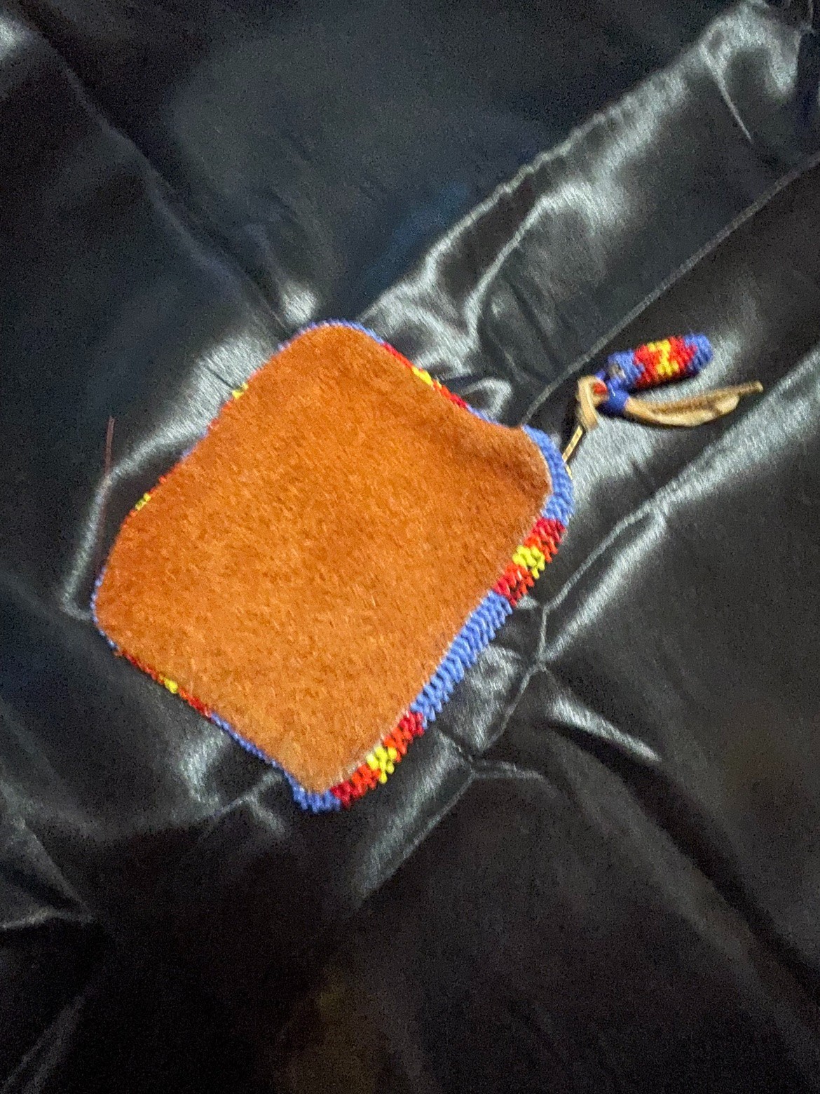 Vintage Handmade Native American Beaded Leather Medicine Pouch - Zipper
