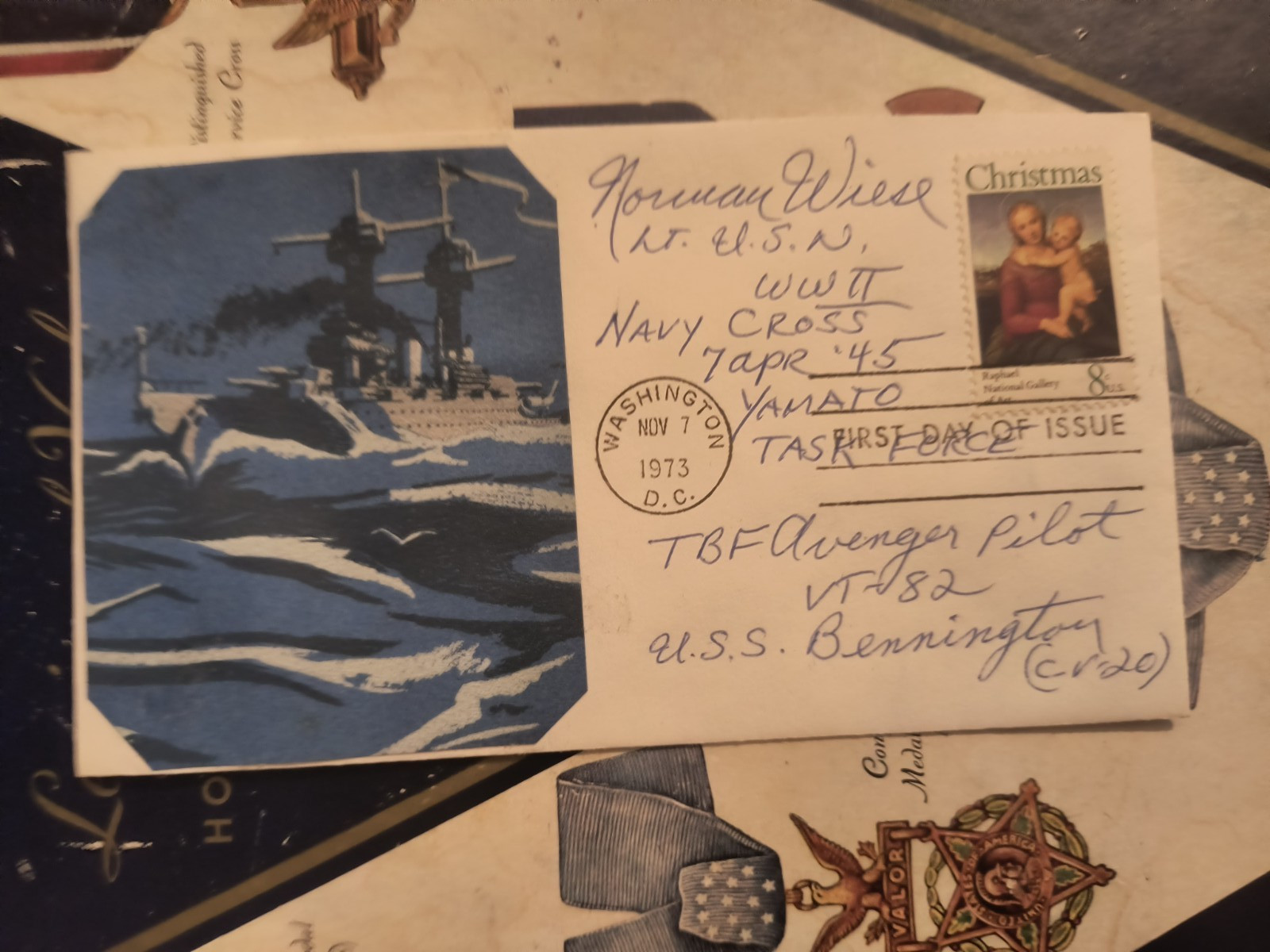 WWII TBM Avenger Pilot Lt. NORMAN A. WIESE VT-82 Yamato Mission VERY SCARCE