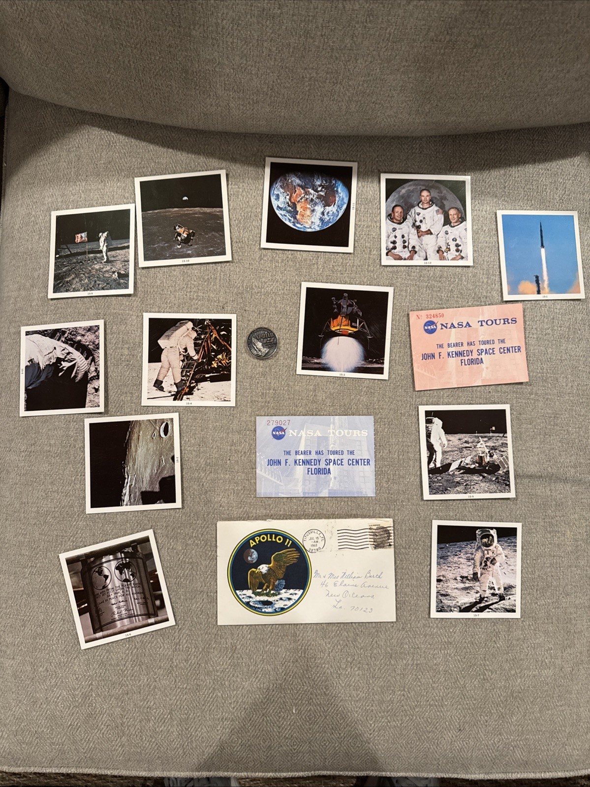 Vintage  Lot NASA Apollo Story Kennedy Space Center Passes Photos Coin Stamp