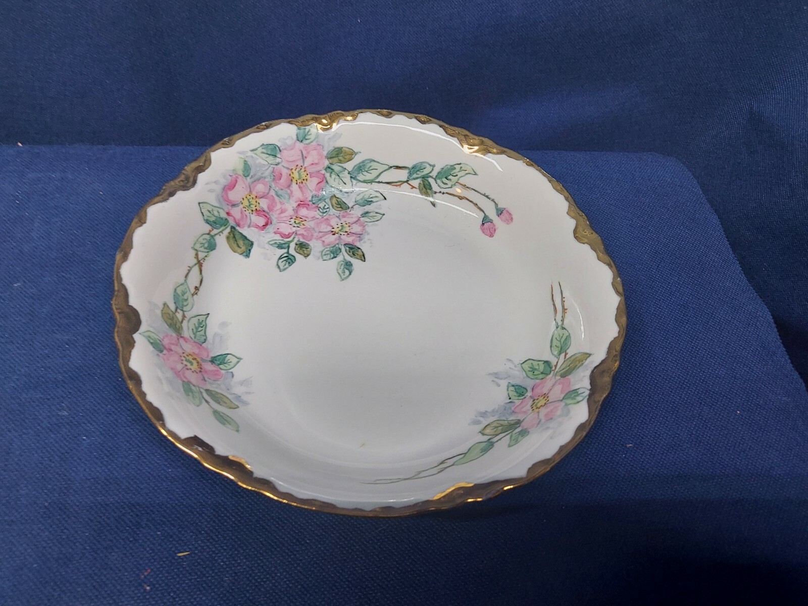 Vintage White/Pink Floral Bowl With Gold Trim Handpainted Beautiful