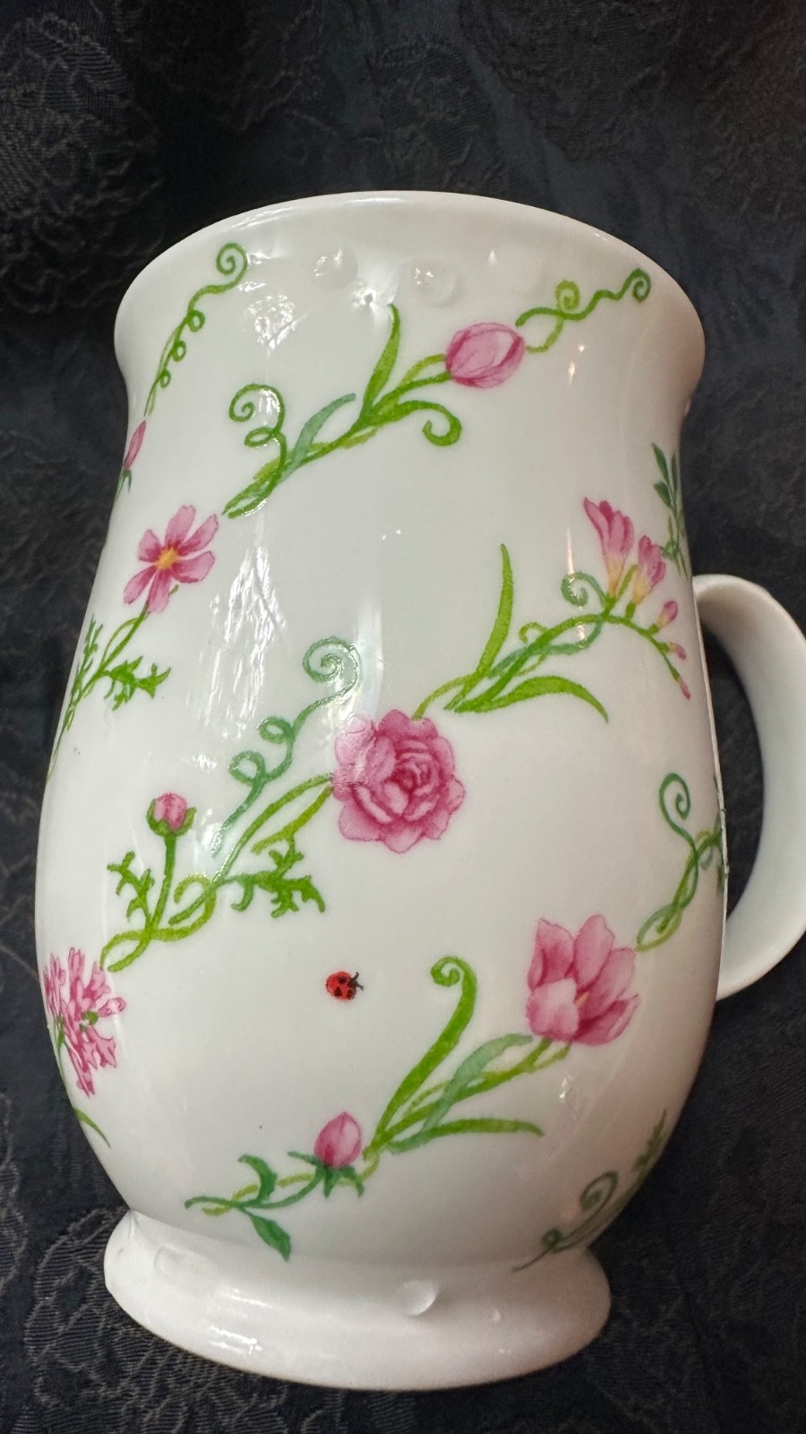 Dunoon Spiral bouquet  Pink Bone China Mug Vintage Michele Aubourg