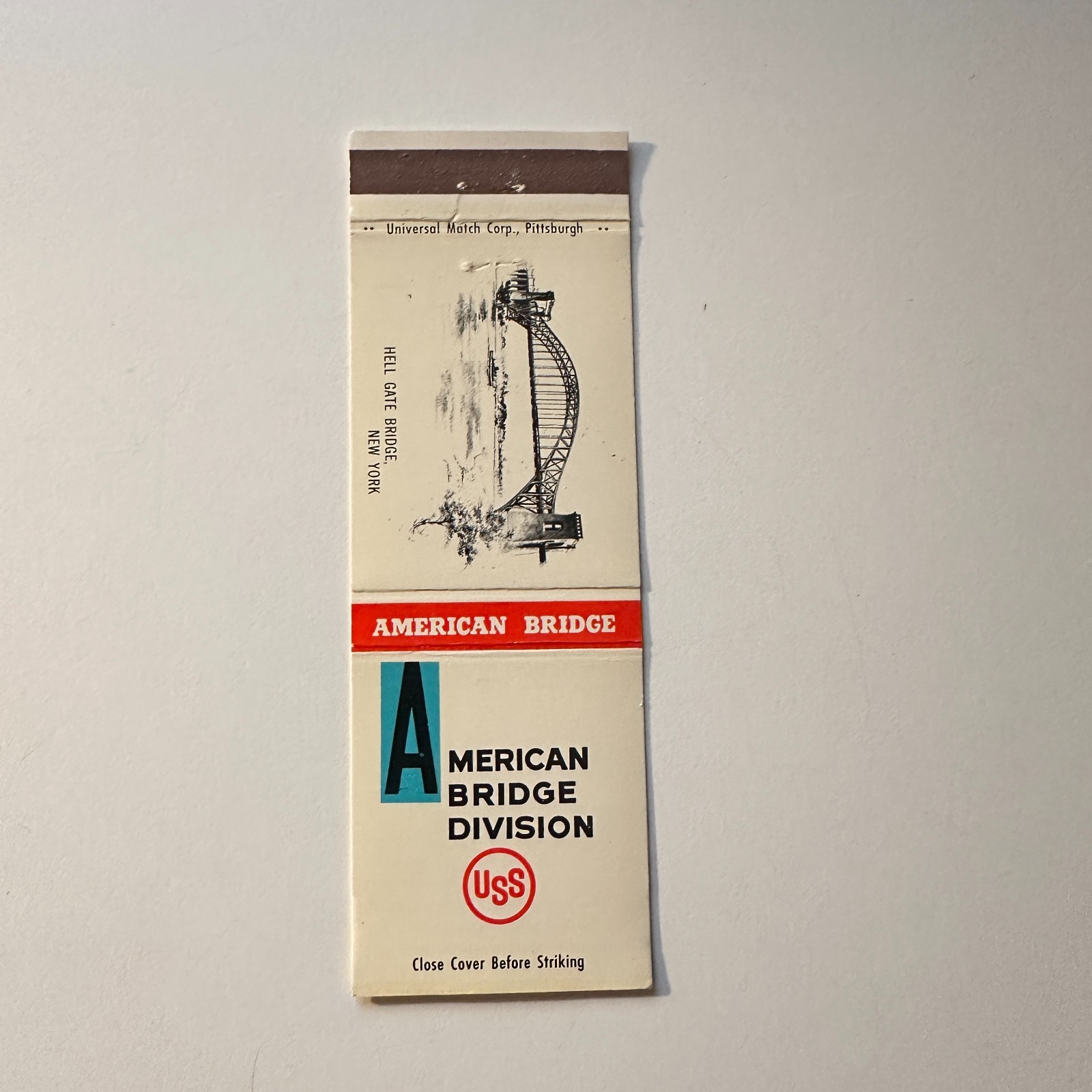 American Bridge Division Hell Gate Bridge NY Vintage Matchbook Cover 5MB126-5