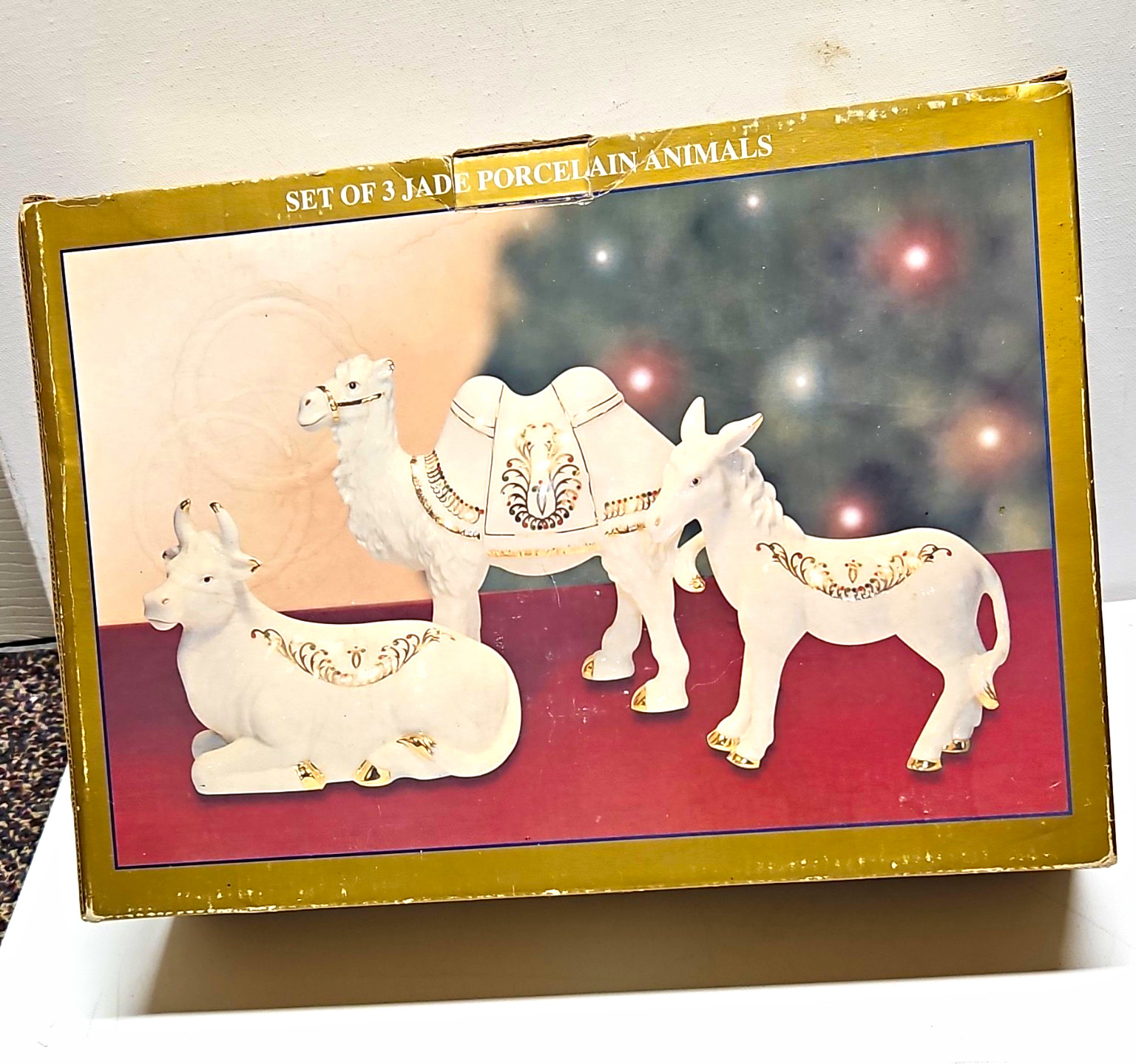 NIB Vintage Bon Ton Jade Porcelain Nativity Animals Set Camel Donkey Cow NEW VTG