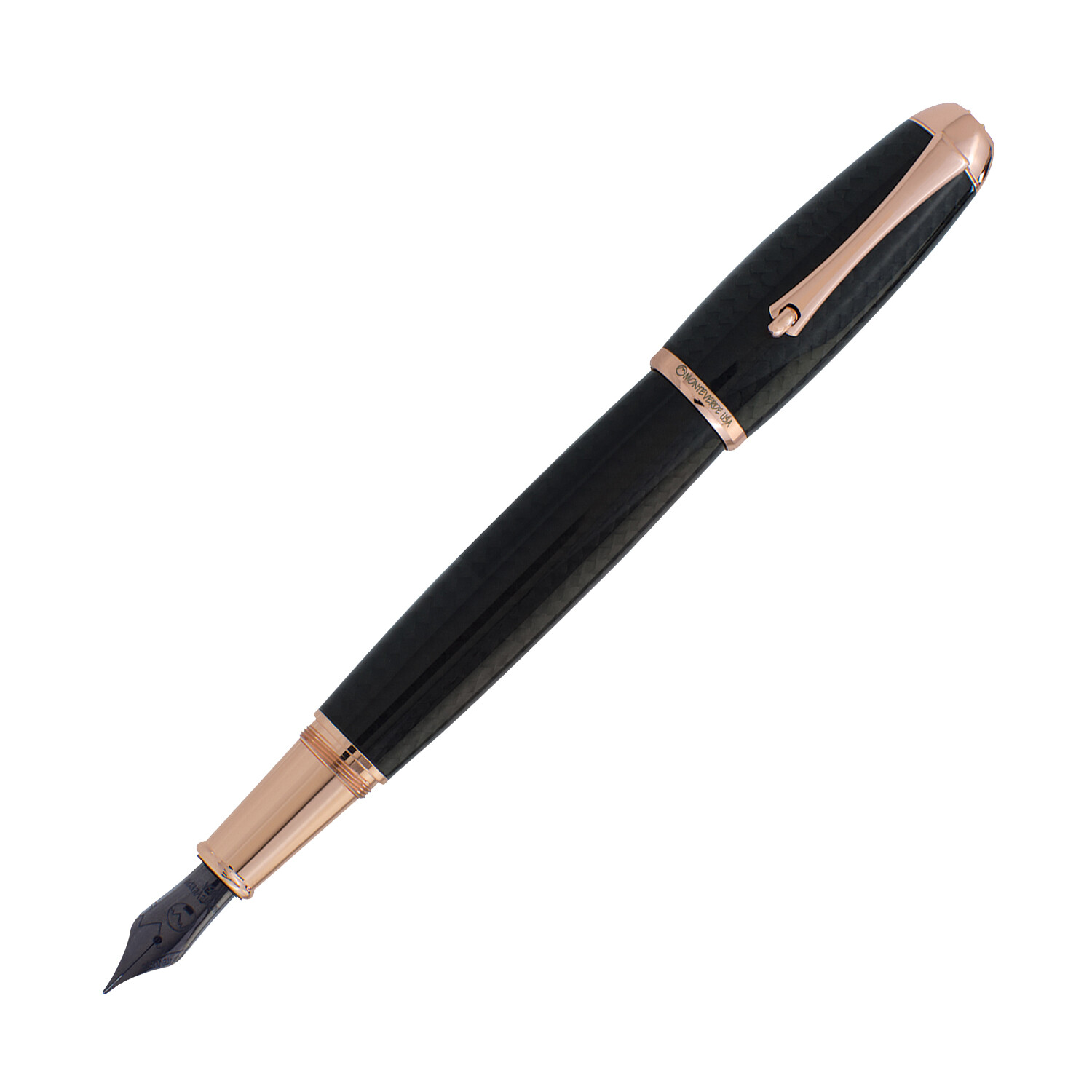 Monteverde Super Mega Fountain Pen in Carbon Fiber w/ Rosegold Trim -Fine Poiint