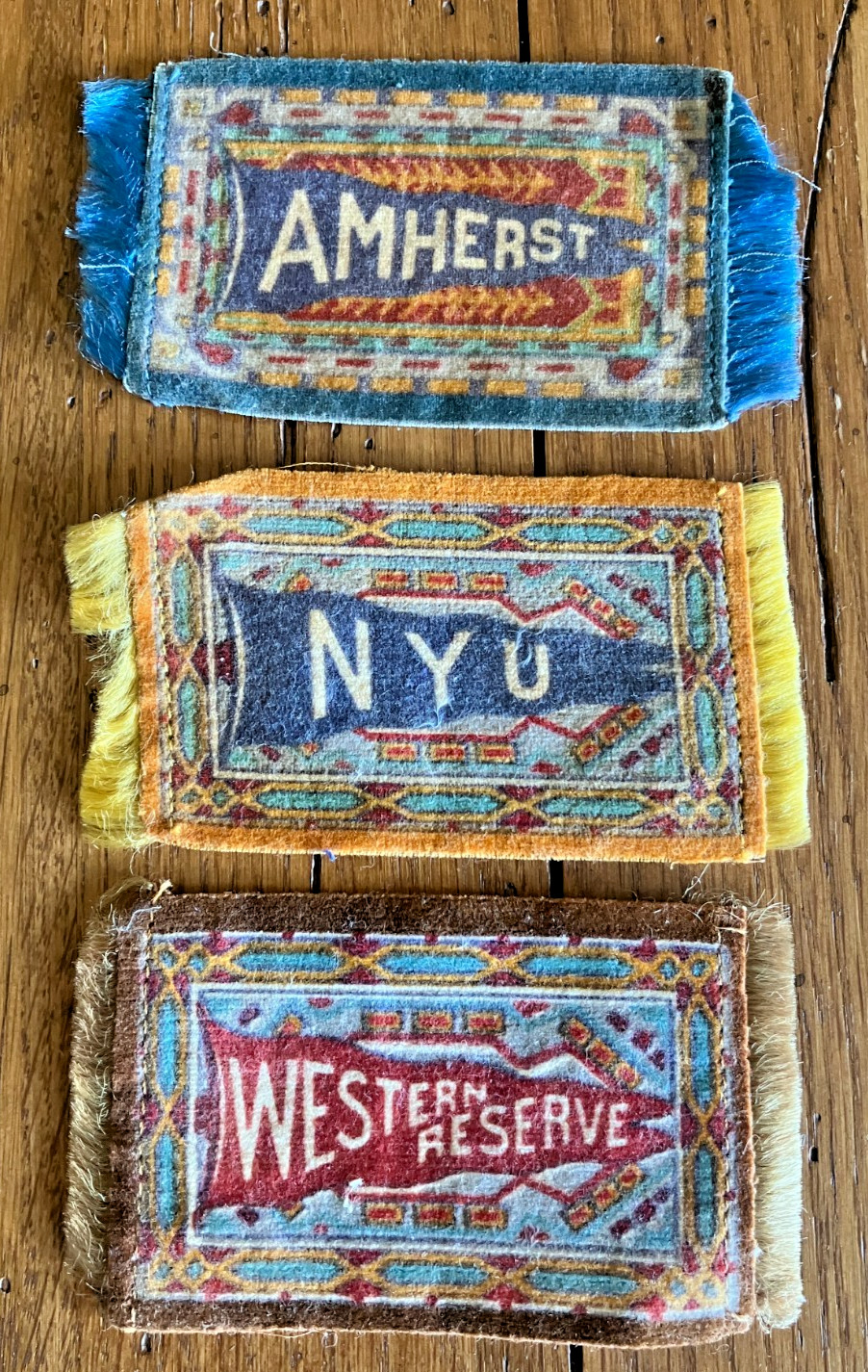 3 Antique University tobacco Cigarette Mini Felts/Rugs 1900s 4.5
