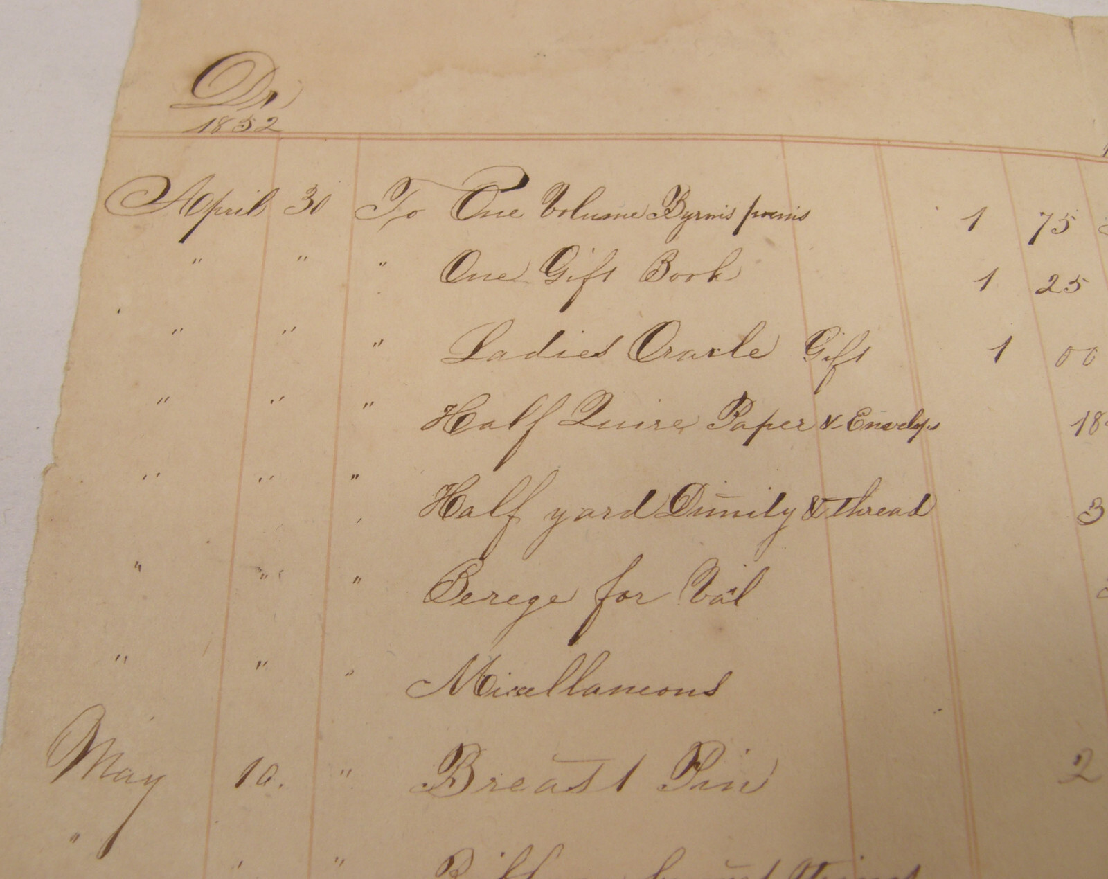 1852 ANTIQUE HANDWRITTEN FEMALE TEACHER PERSONAL EXPENSES & SALARY BALANCE SHEET 1852 ANTIQUE HANDWRITTEN FEMALE TEACHER PERSONAL EXPENSES & SALARY BALANCE SHEET