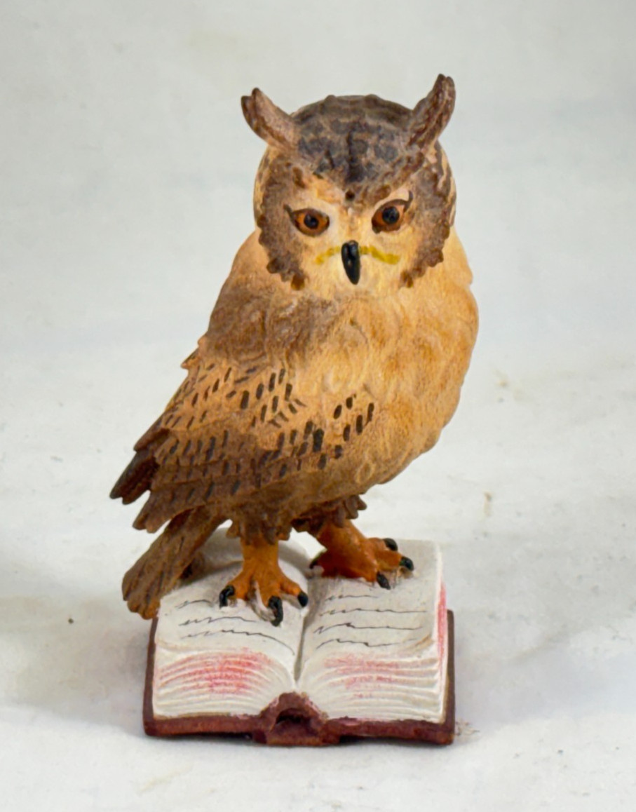 German Oberammergau Wood Carved Owl on Book Figure Figurine - Holzschnitzereien