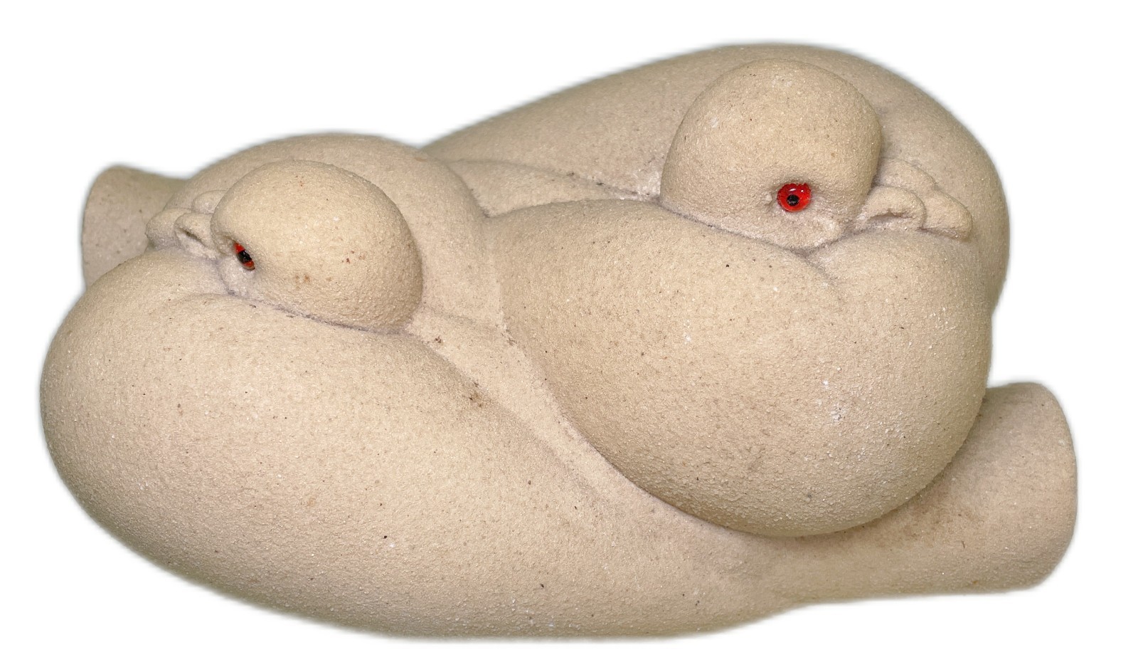 Bird Pair Couple Ceramic Figurine Sandlike Texture   Glass Eyes