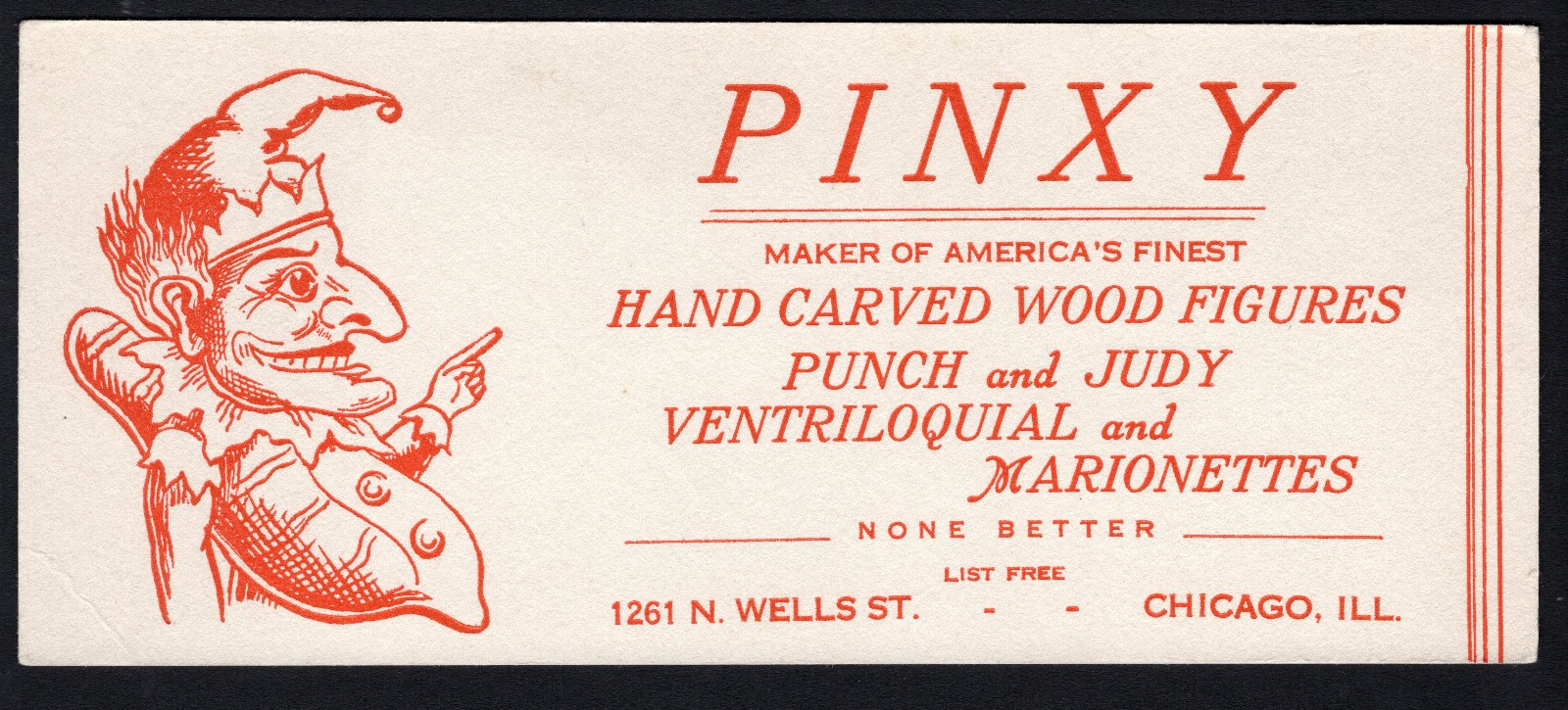 Pinxy-Larsen-Chicago-Puppet-Marionette-Mr Punch-Vintage Advertising Ink Blotter