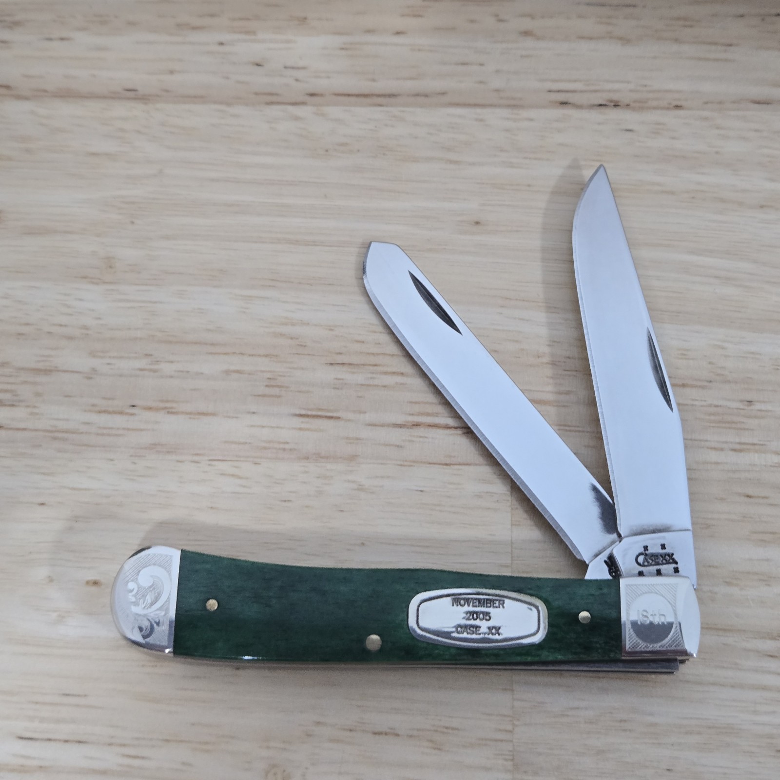 Rare Case XX Scrolled Bermuda Green Nov. 2005 Trapper 6254 SS Knife 18th Bolster