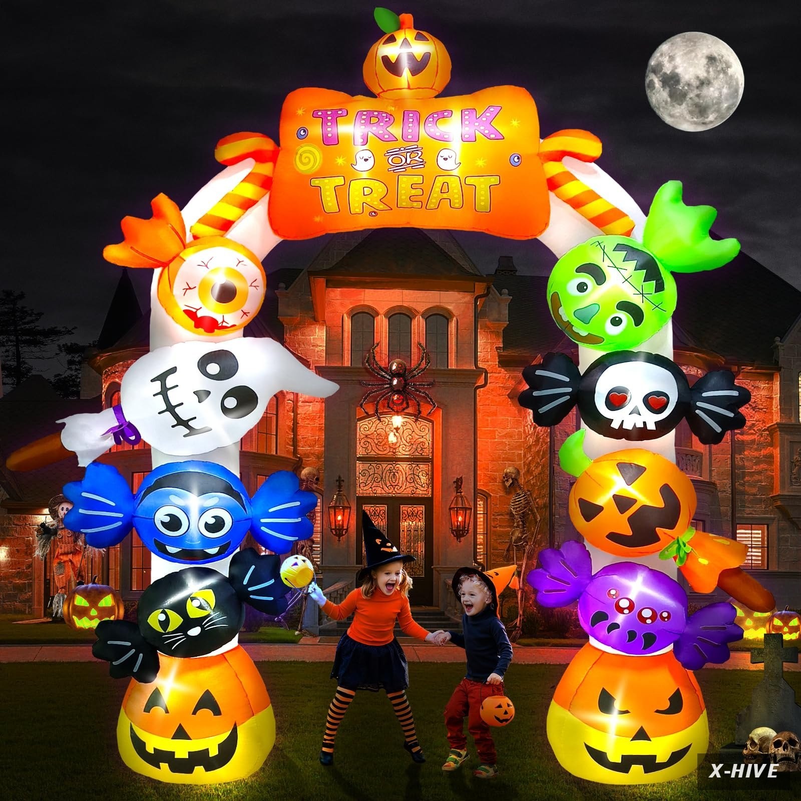 10FT Tall Halloween Inflatables Archway Candy Ghost Giant Halloween Outdoors D