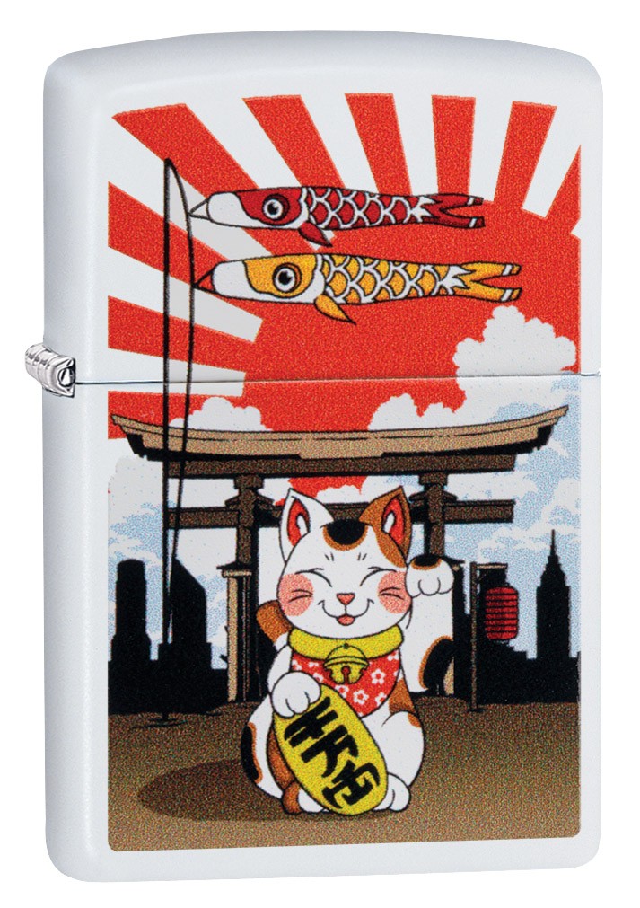 Zippo Lucky Cat Design White Matte Windproof Pocket Lighter, 214-078383 Zippo Lucky Cat Design White Matte Windproof Pocket Lighter, 214-078383