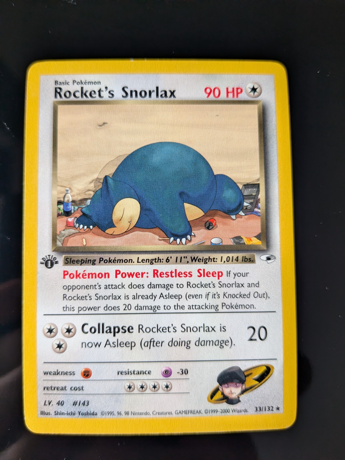 Pokemon Rocket\'s Snorlax 1st Edition Gym Heroes 33/132  LP RARE Card