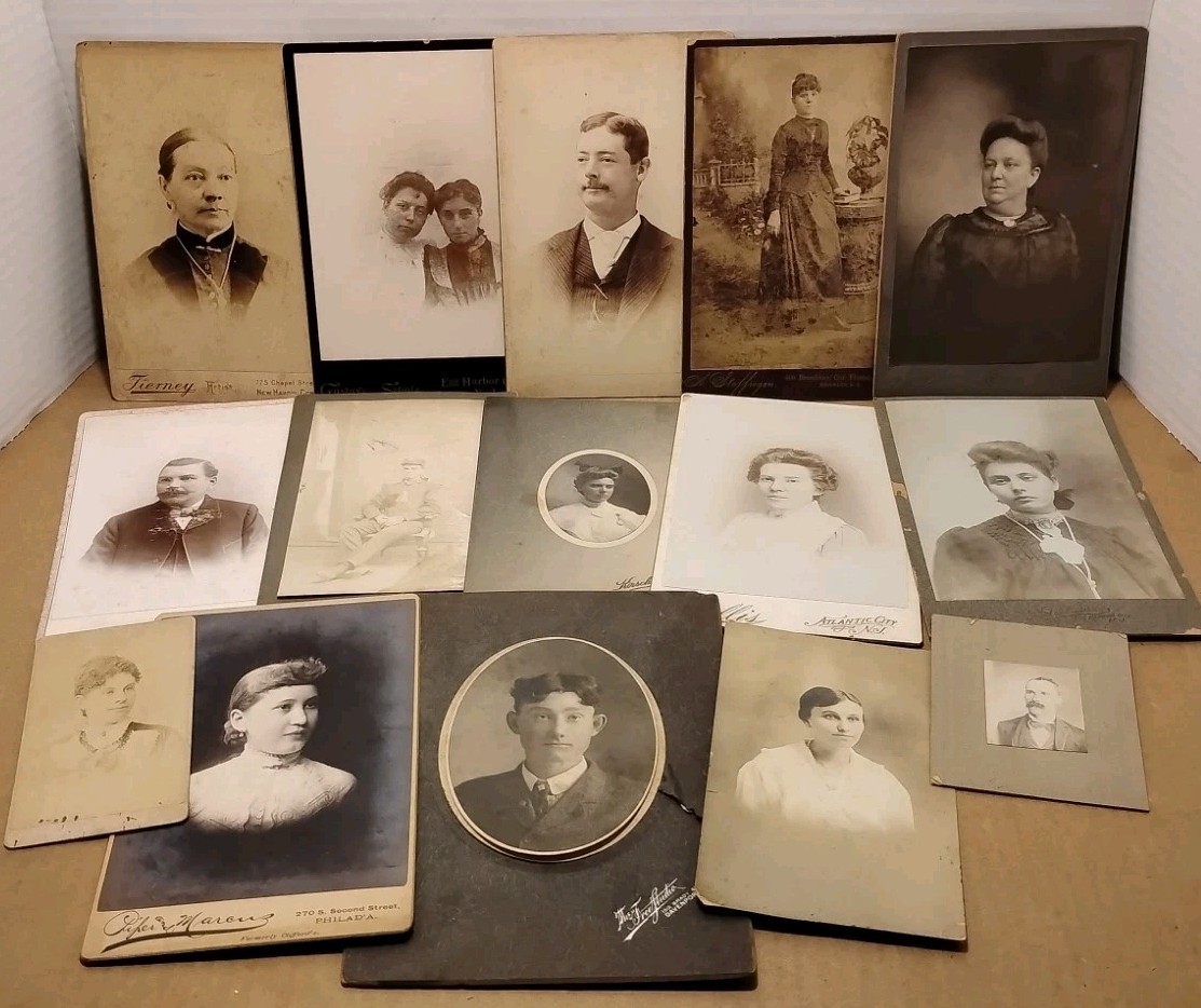 1890s - Lot of (15) Antique Cabinet Card Portrait Photographs