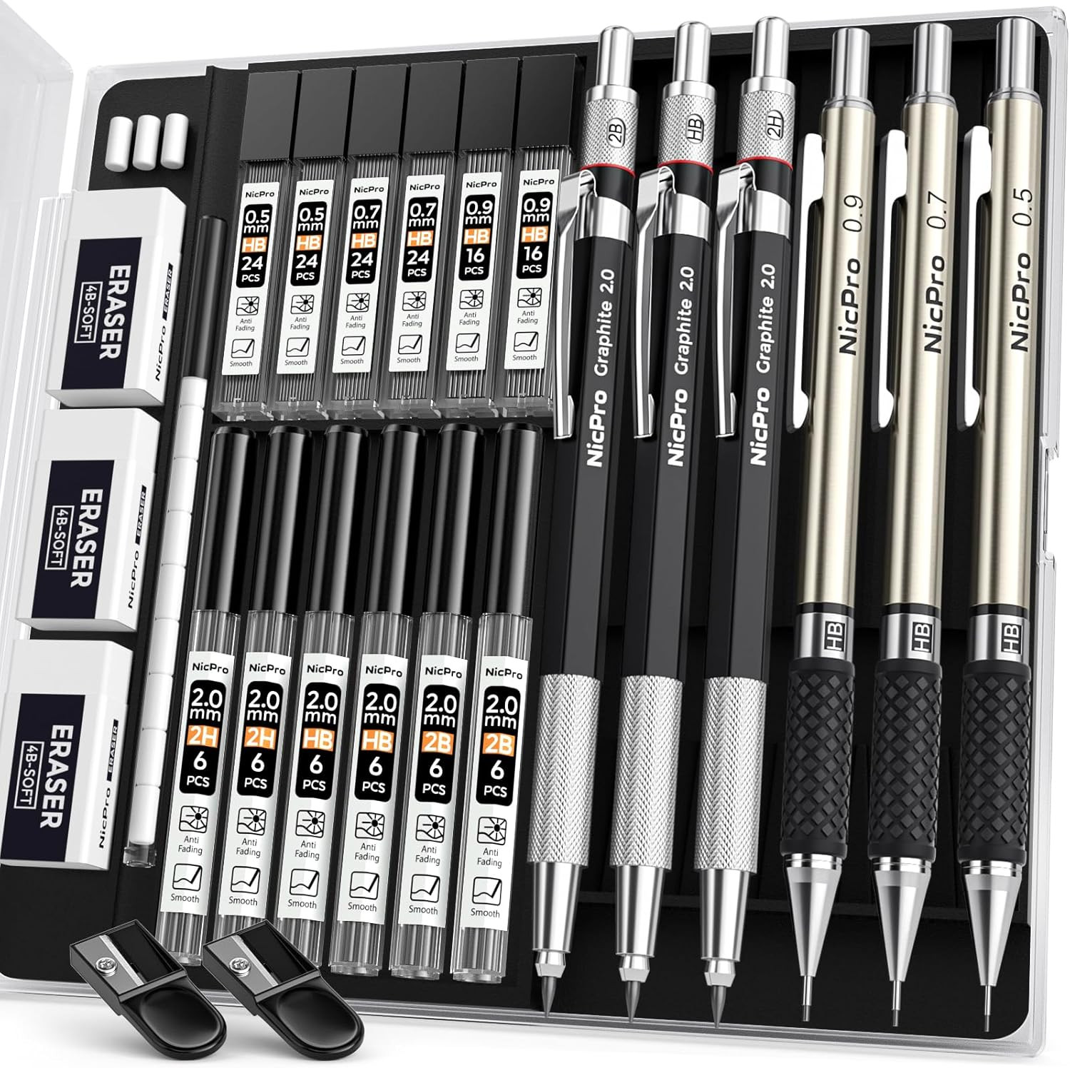 Nicpro 6PCS Art Mechanical Pencil Set | 3PCS Metal Drafting Pencil 0.5 Mm & 0.7