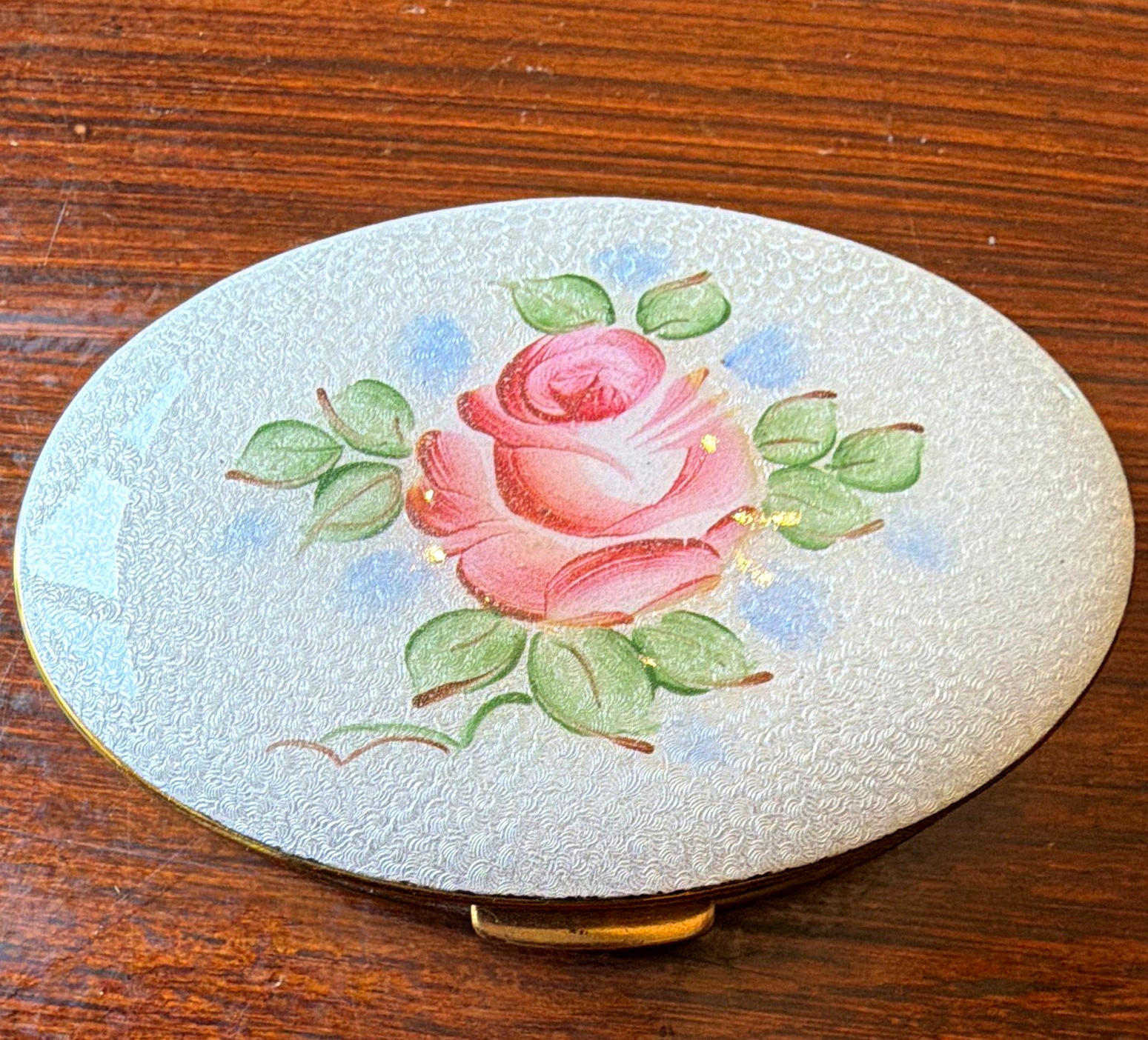 Vintage Floral Rose Cosmetic Compact with Mirror & Powder Puff