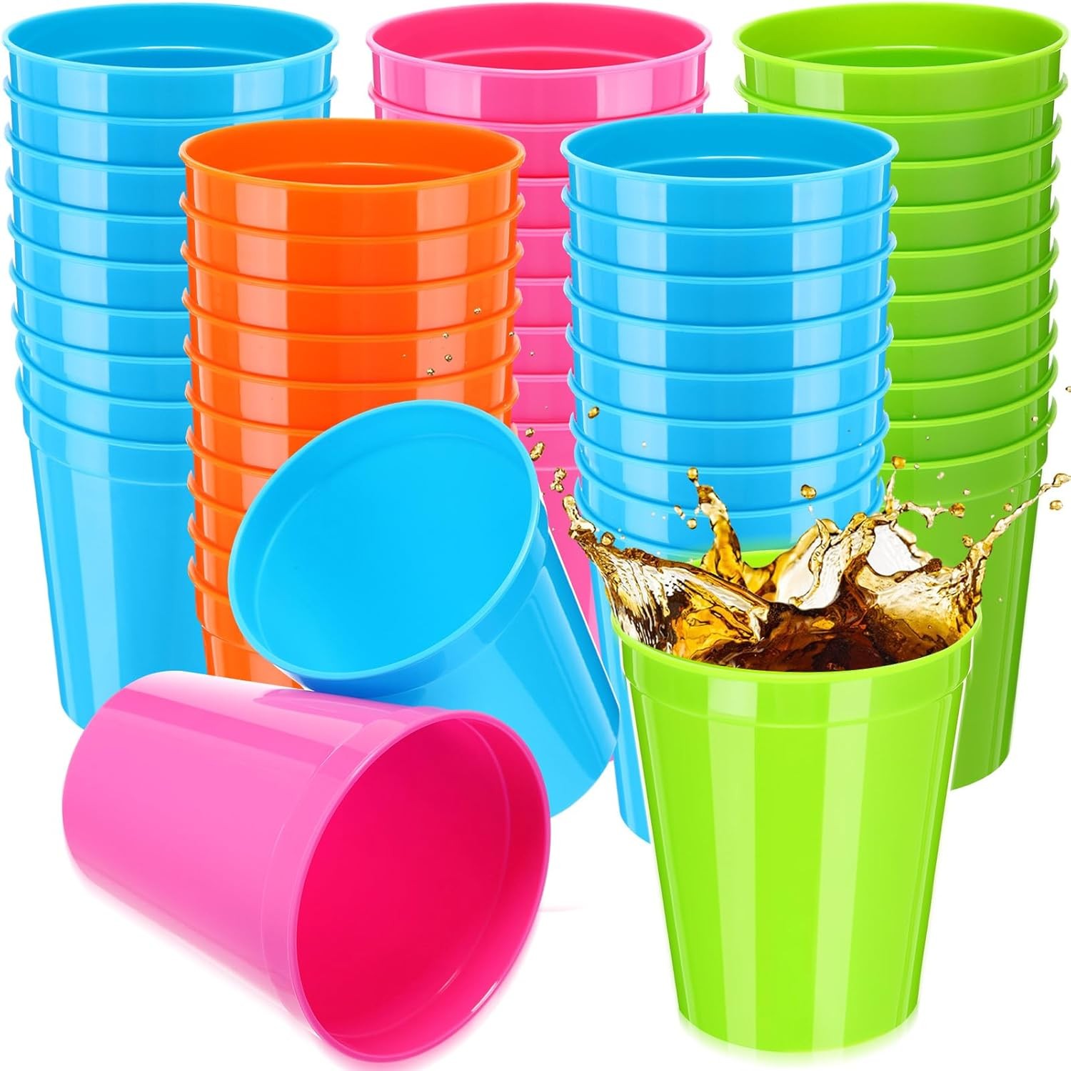 Yungyan 50 Pack 16oz Stadium Cups Reusable Plastic 4.5 inches, Bright colors 