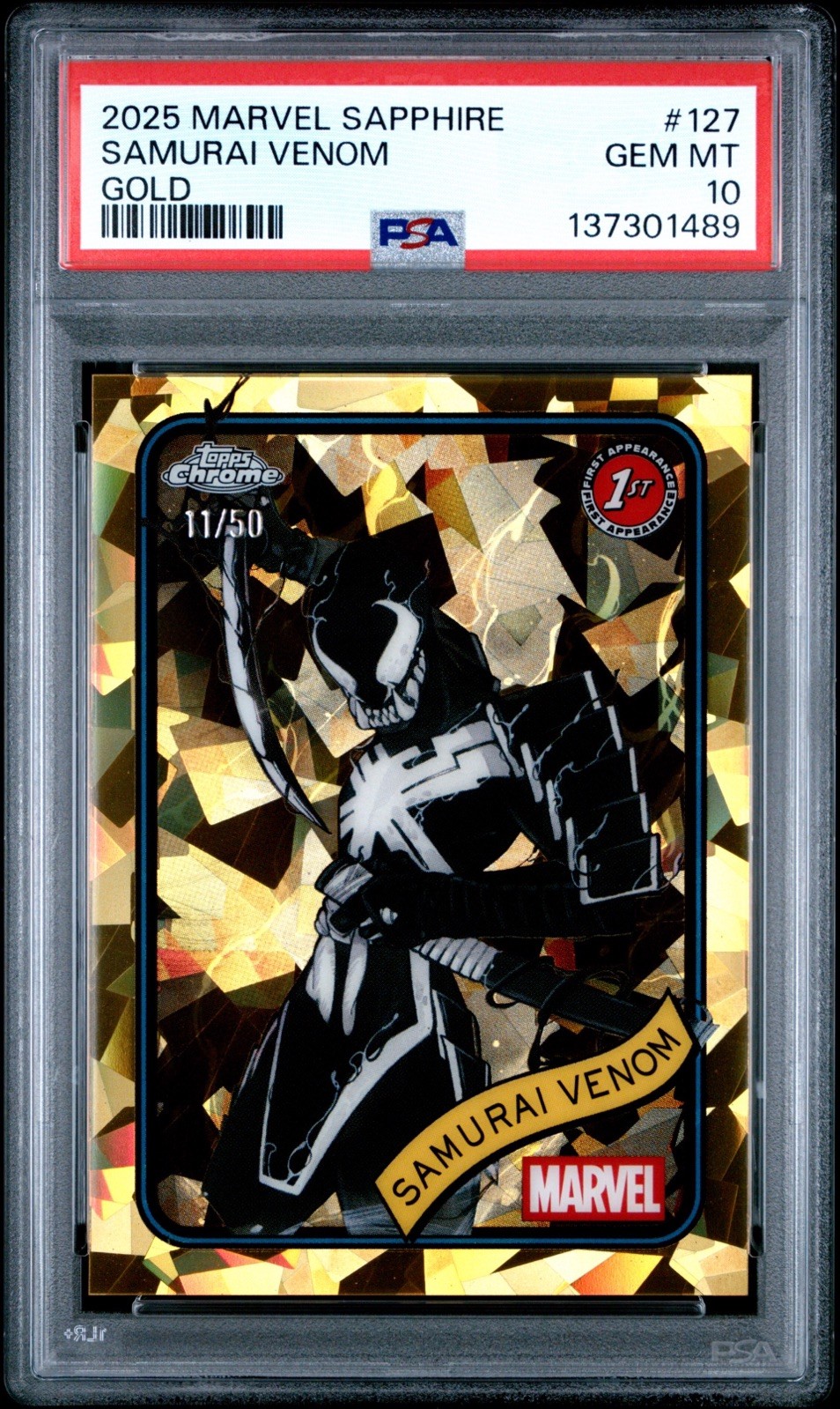 2025 Topps Chrome Marvel Sapphire Samurai Venom/50 Gold Refractor 1ST PSA 10 