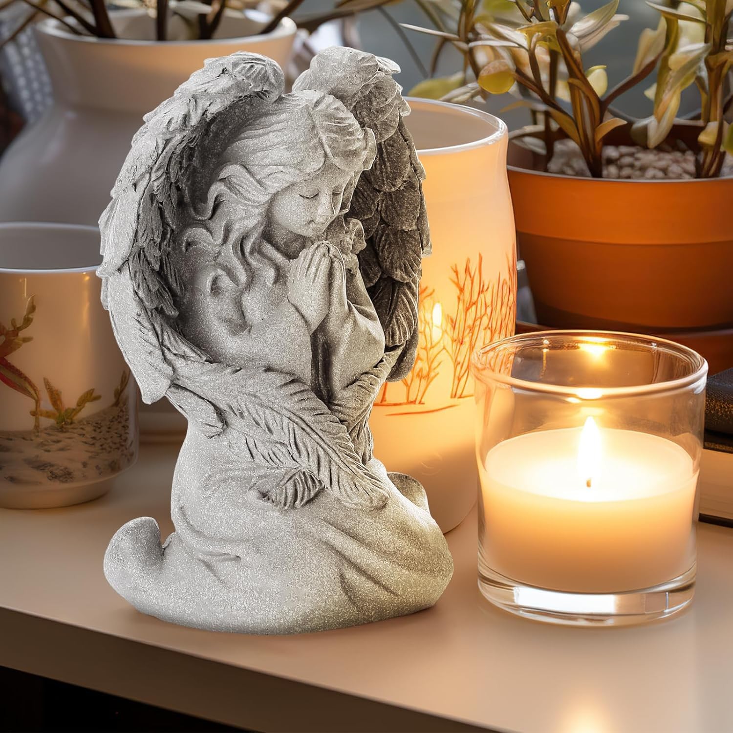 Praying Angel Figurine Resin Sculpture Home Garden Statue Religious Communion