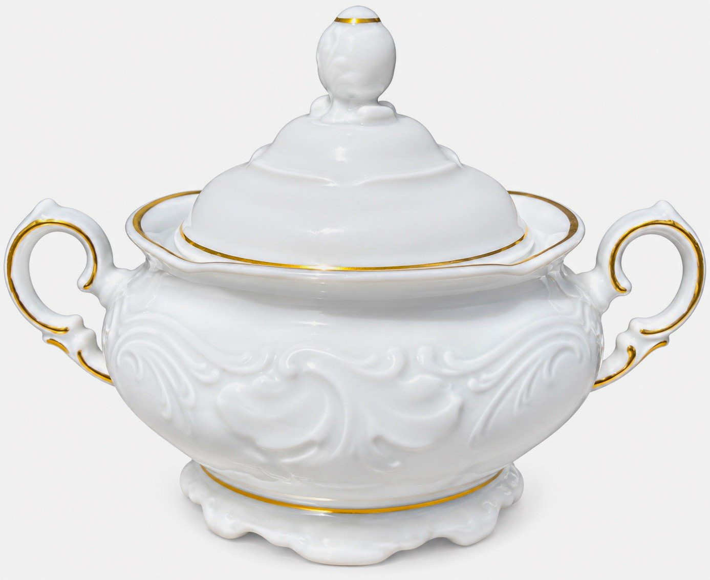Wawel White Porcelain Covered Soup Tureen Gold Trim Embossed 8 in Small